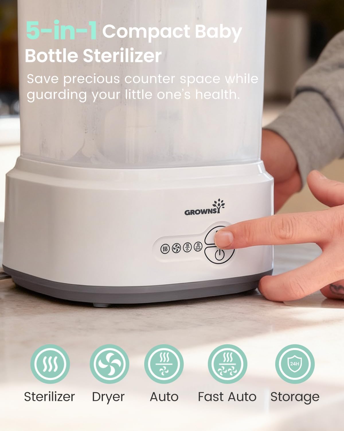 GROWNSY Bottle Sterilizer and Dryer, Compact Electric Steam Baby Bottle Sterilizer, Bottle Sanitizer for Baby Bottles, Pacifiers, Pump Parts