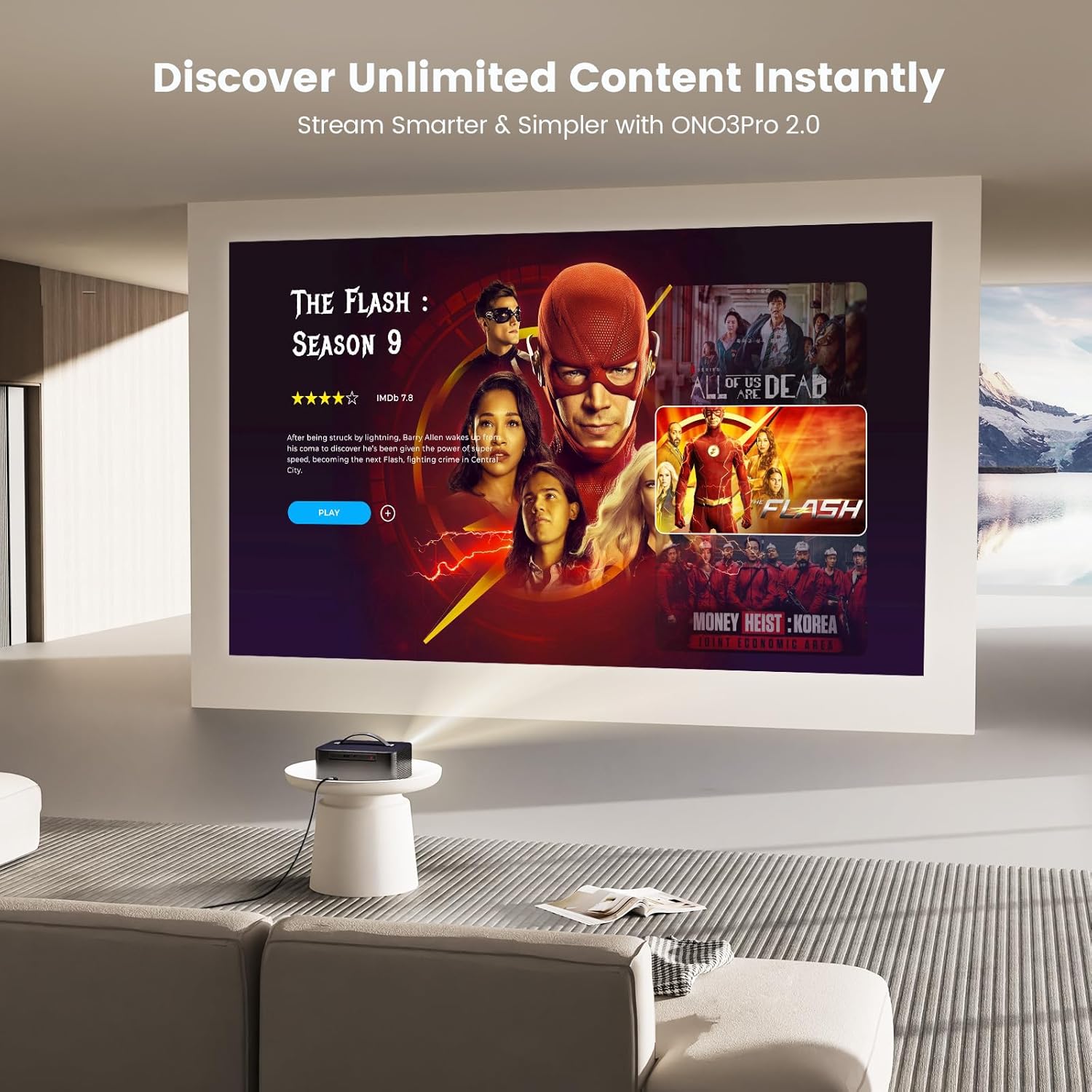 Projector-4K with WiFi and Bluetooth: [Pro-Level Brightness/50W DoIby/Built-in APPs] Outdoor-Projector Smart OS 2.0&AI Auto Focus, ONOAYO Portable Projector Compatible with Netflix/YouTube/PrimeVideo
