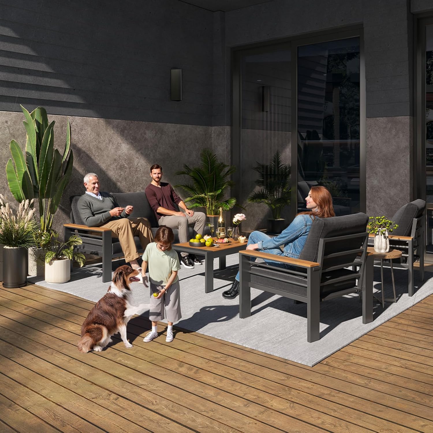 Aoxun Aluminum Outdoor Patio Furniture Set, 5-Seater Outdoor Sectional with Coffee Table, Patio Conversation Sets with Upgraded Armrests and Cushions for Backyard, Garden and Poolside