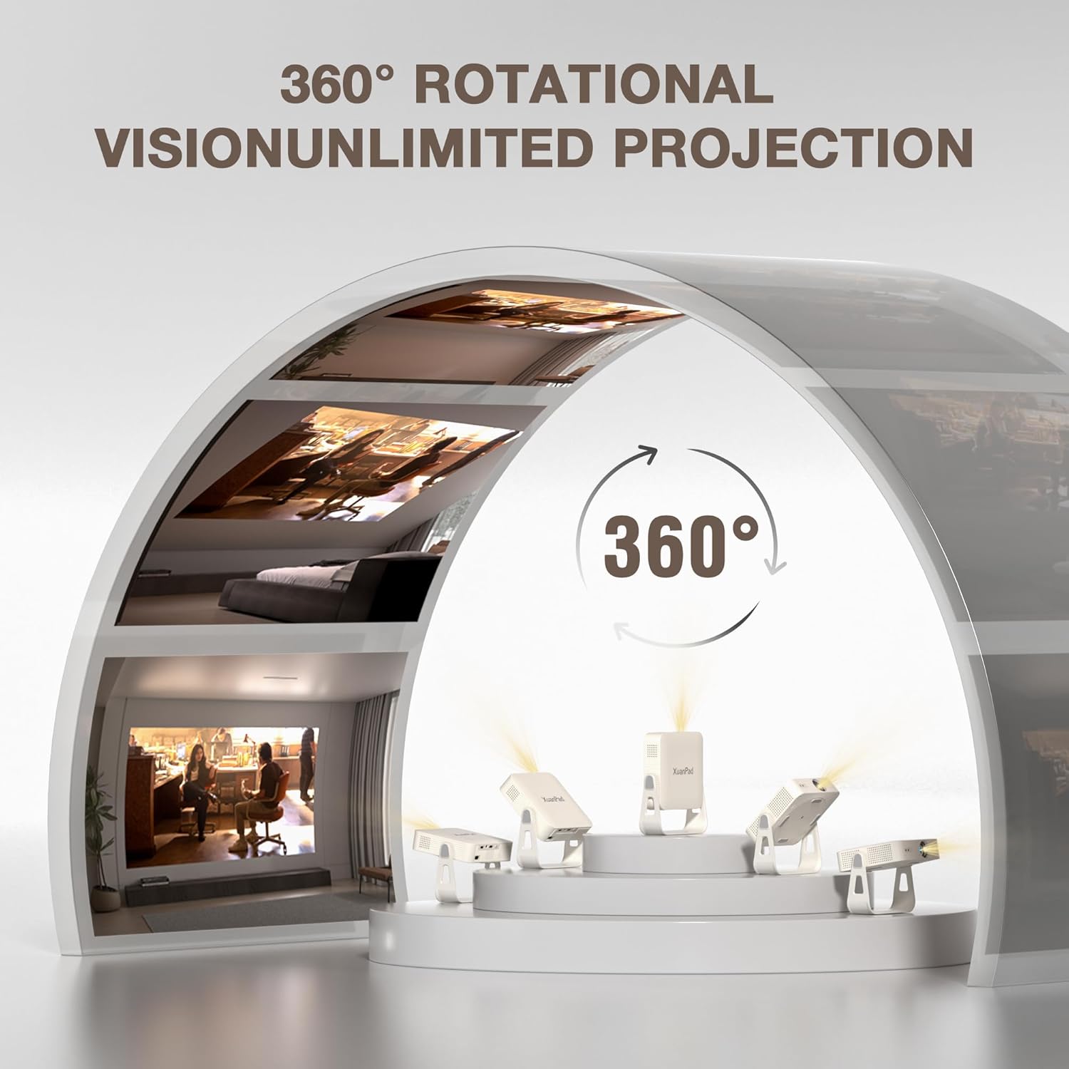 [Officially-Licensed App & Auto Focus] Light Grey Smart Standard Projector with WiFi and Bluetooth, XuanPad 4K Support Movie Projector, Portable Native 1080P Outdoor Projector with 360° Stand