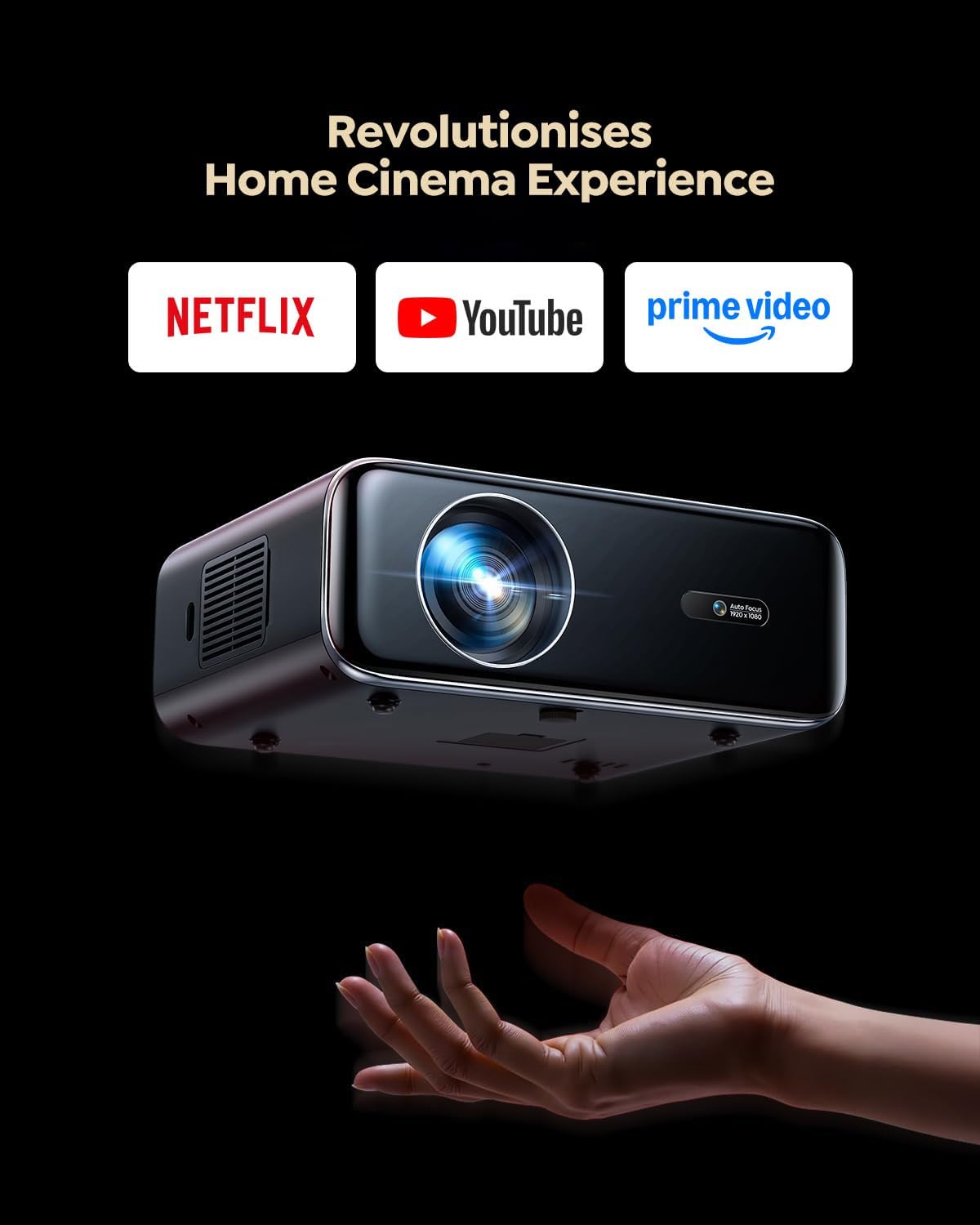 [Built-in Apps/4K Support] Smart Outdoor Projector with WiFi and Bluetooth, Movie Projector, Dolby Audio with Dual Speaker, Auto Focus with YouTube & Prime Video Projector, Upgraded P62 Pro