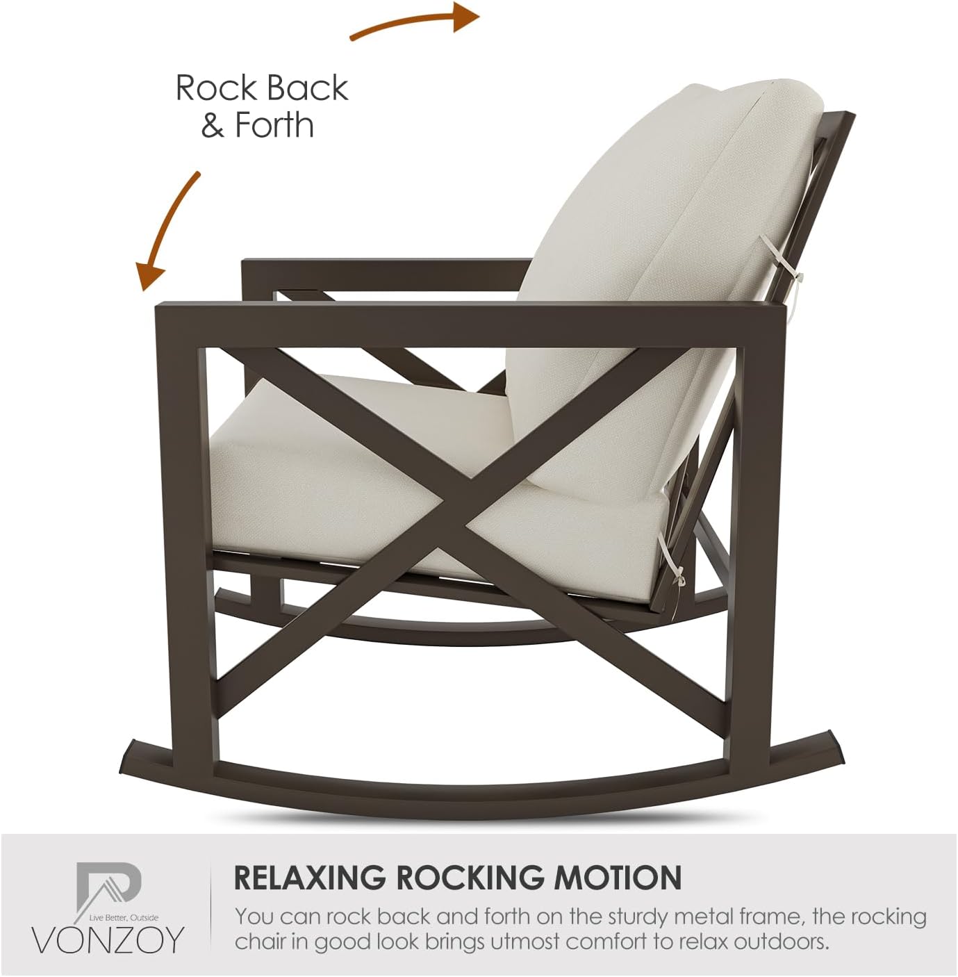 Outdoor Rocking Bistro Set, Patio Rocking Chairs Set of 2 with Coffee Table, 3-Piece Metal Conversation Set with 6.5