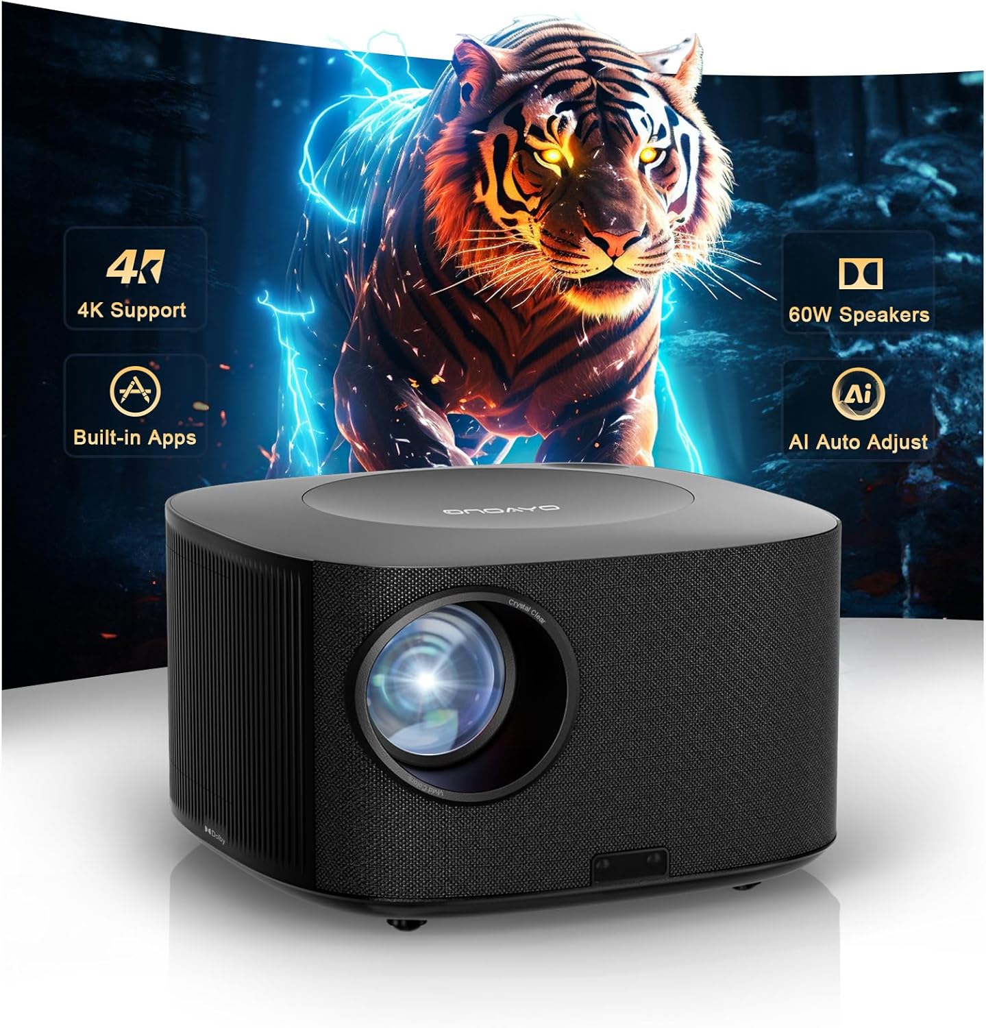Outdoor-Projector-4K with WiFi and Bluetooth: [Ultra-High Brightness/60W Dolby Audio/Official Licensed Apps], Smart-Projector with AI Auto Focus, ONOAYO ONO5Pro 2.0 Movie Projector for Indoor/Outdoor 2026New