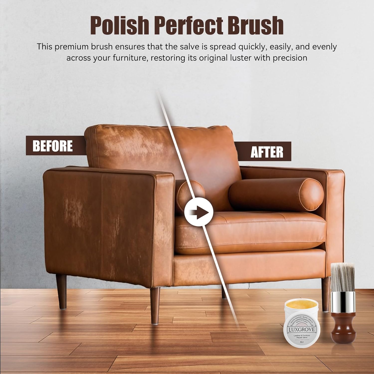 LUXGROVE® Leather & Furniture Repair Salve & Brush Set, Leather Cleaner and Conditioner for Furniture - UV Protectors Help Prevent Cracking or Fading, Wood, and Vinyl Conditioner - 8oz