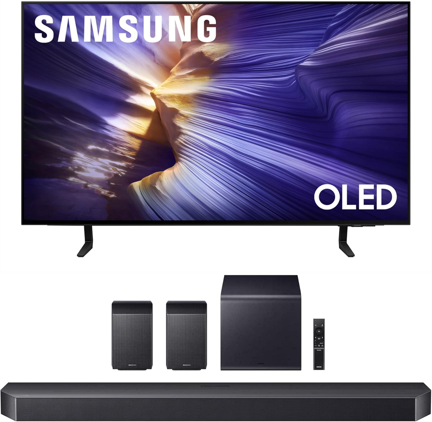 Samsung QN65S90FAFXZA 65 Inch 4K OLED Smart TV with a HW-Q990F Q Series Soundbar 11.1.4 Ch Subwoofer with Rear Speakers (2025)