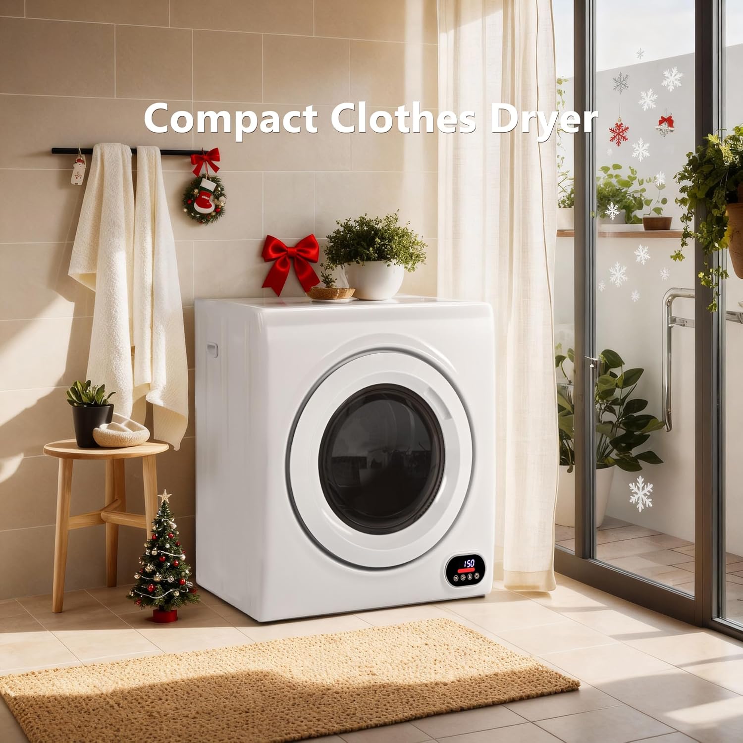 Euhomy Portable Dryer, 1400w, 2.65 Cu.FtClothes Drying Machine with Exhaust Hose, Compact Dryer with Stainless Steel Drum, LCD Display, Suitable for Home, Apartment, RV