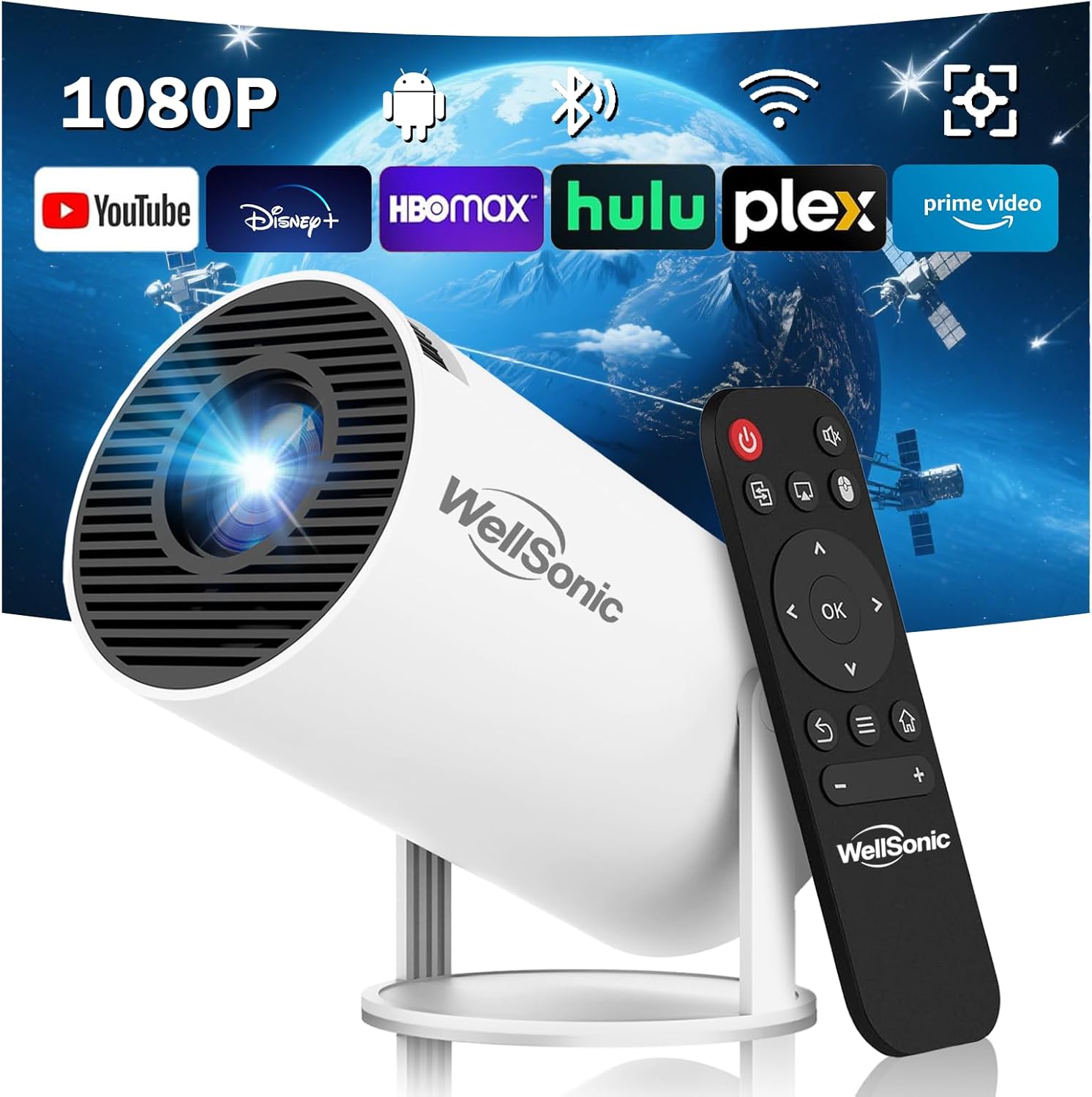 Mini Projector Supports 1080P, 200 Ansi Outdoor & Home Movie Portable Projector with Wifi6 and 5.0 Bluetooth, Automatic Keystone Correction, 180°Rotatable, Compatible with HDMI USB PC Laptop