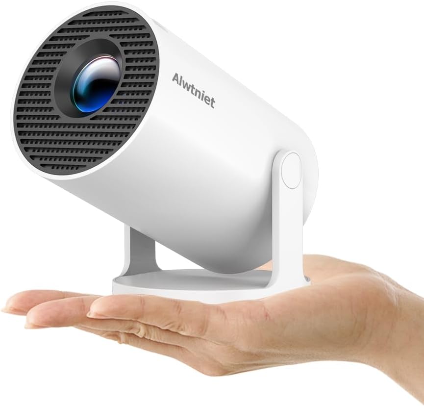 Mini Projector with WiFi 6 and Bluetooth 5.4, 4K Supported Portable Projector, Android 14 Smart Projector with 200 ANSI & Auto Keystone, Alwtniet HY300Pro Small Projector for Bedroom, Movie, Outdoor