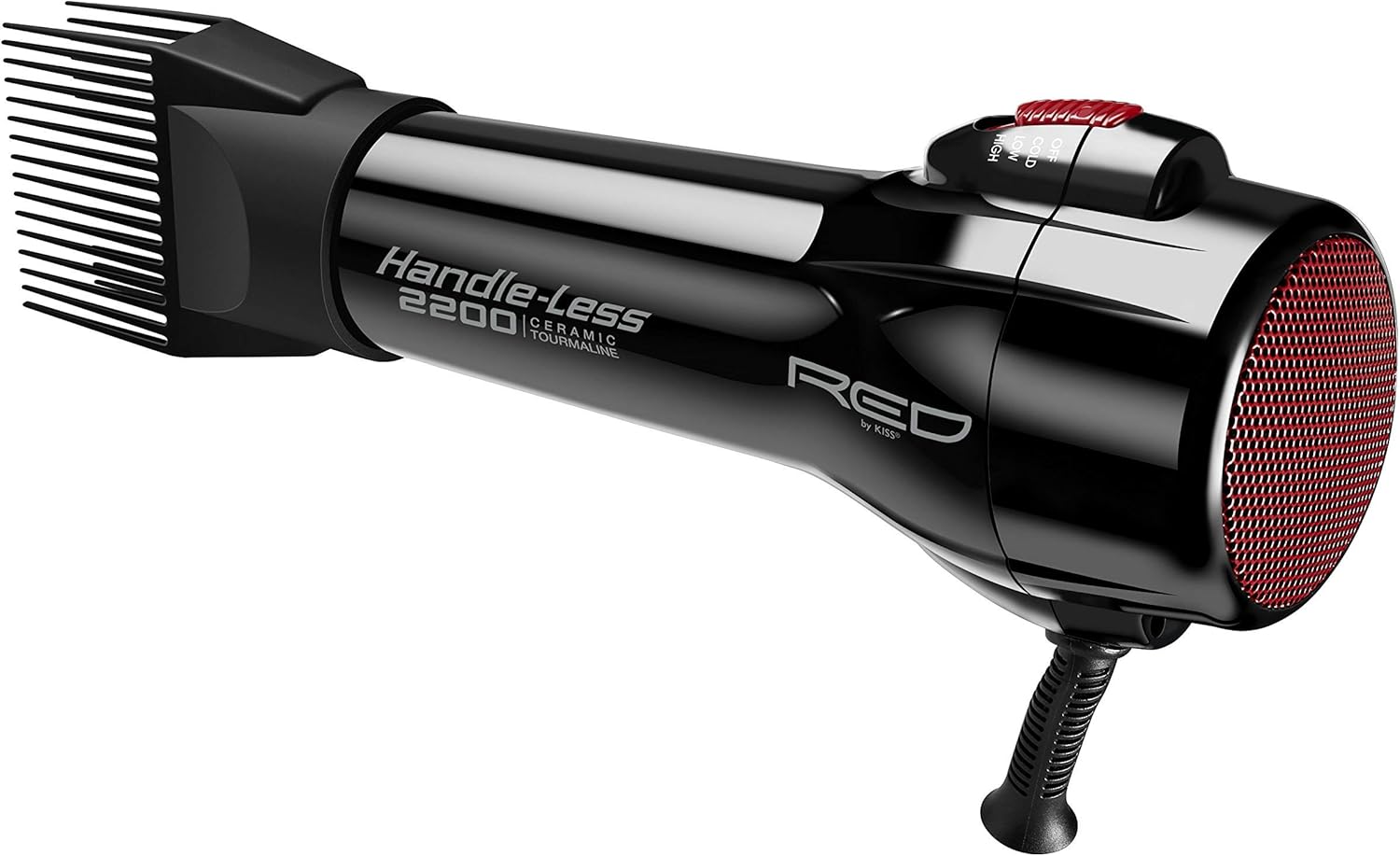RED by Kiss Handle-Less 2200W Ceramic Tourmaline Hair Dryer, 3 Heat Settings, Pro Blow Dryer with Comb Attachment, Ionic for Frizz-Free Shine, Detangler & Straightening for 4C