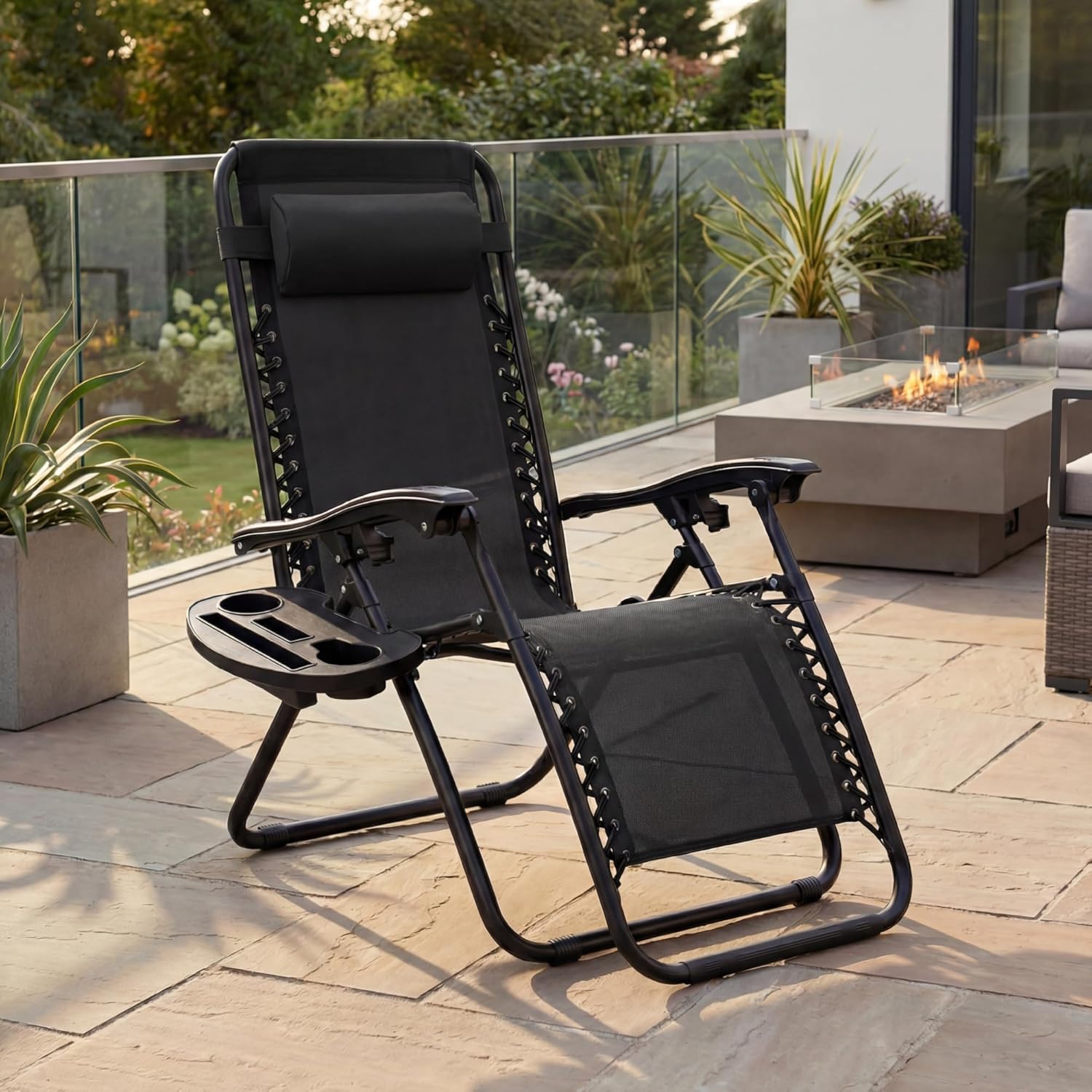 Best Choice Products Set of 2 Adjustable Steel Mesh Zero Gravity Lounge Chair Recliners with Pillows and Cup Holder Trays - Black