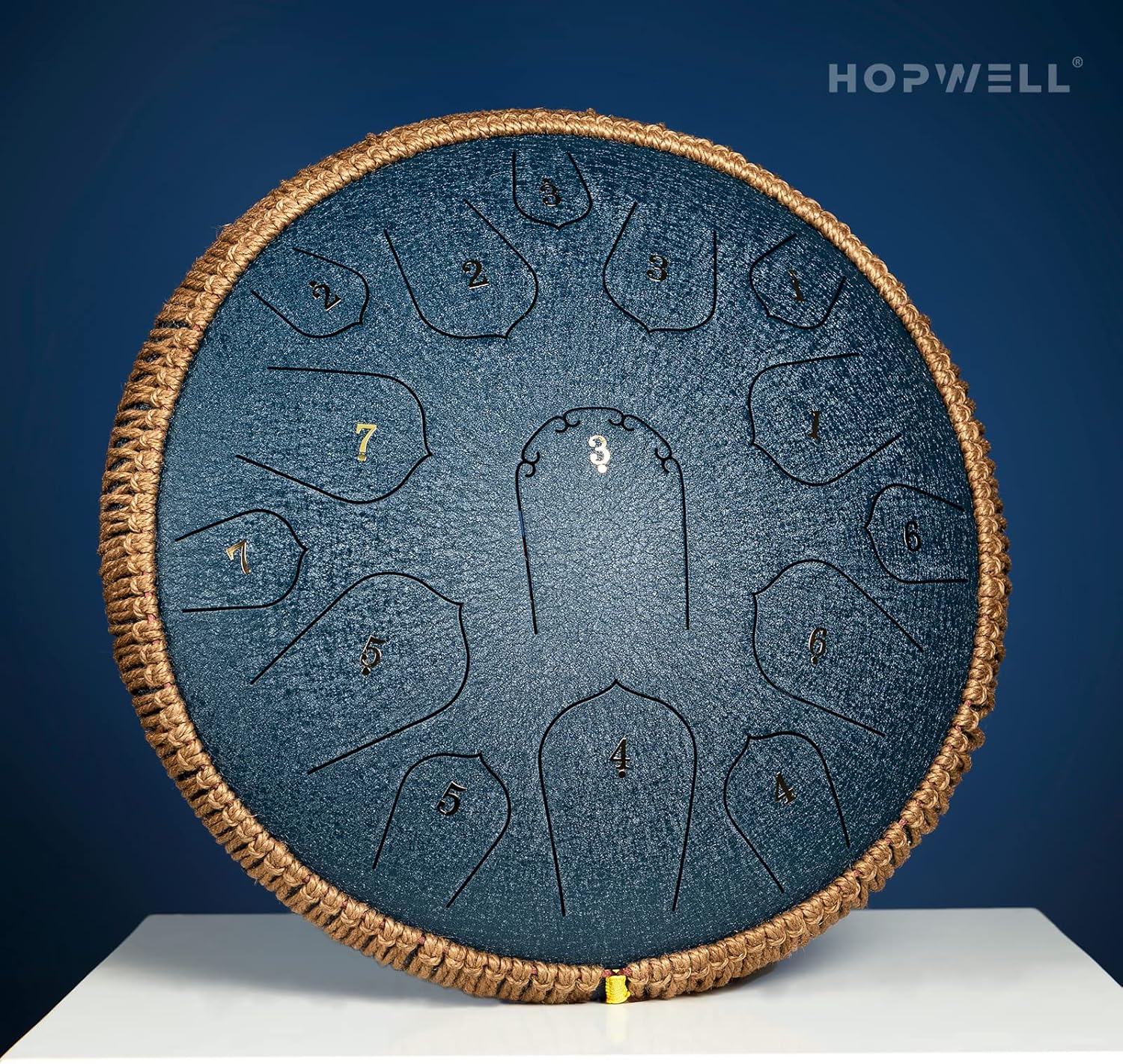 HOPWELL Steel Tongue Drum - 14 Inch 15 Note Tongue Drum - Hand Pan Drum with Music Book, Handpan Drum Mallets and Carry Bag, D Major (Navy Blue)