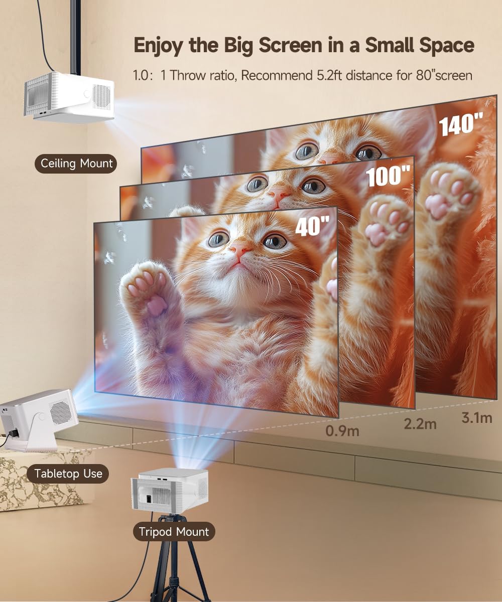 Smart Projector with 4K 8K Support, Mini Projector with Wifi6 and Bluetooth5.4, 600 ANSI, Auto Focus & Obstacle Avoidance 1080P Portable Movie Projector for Home Outdoor, Magcubic HY350Max