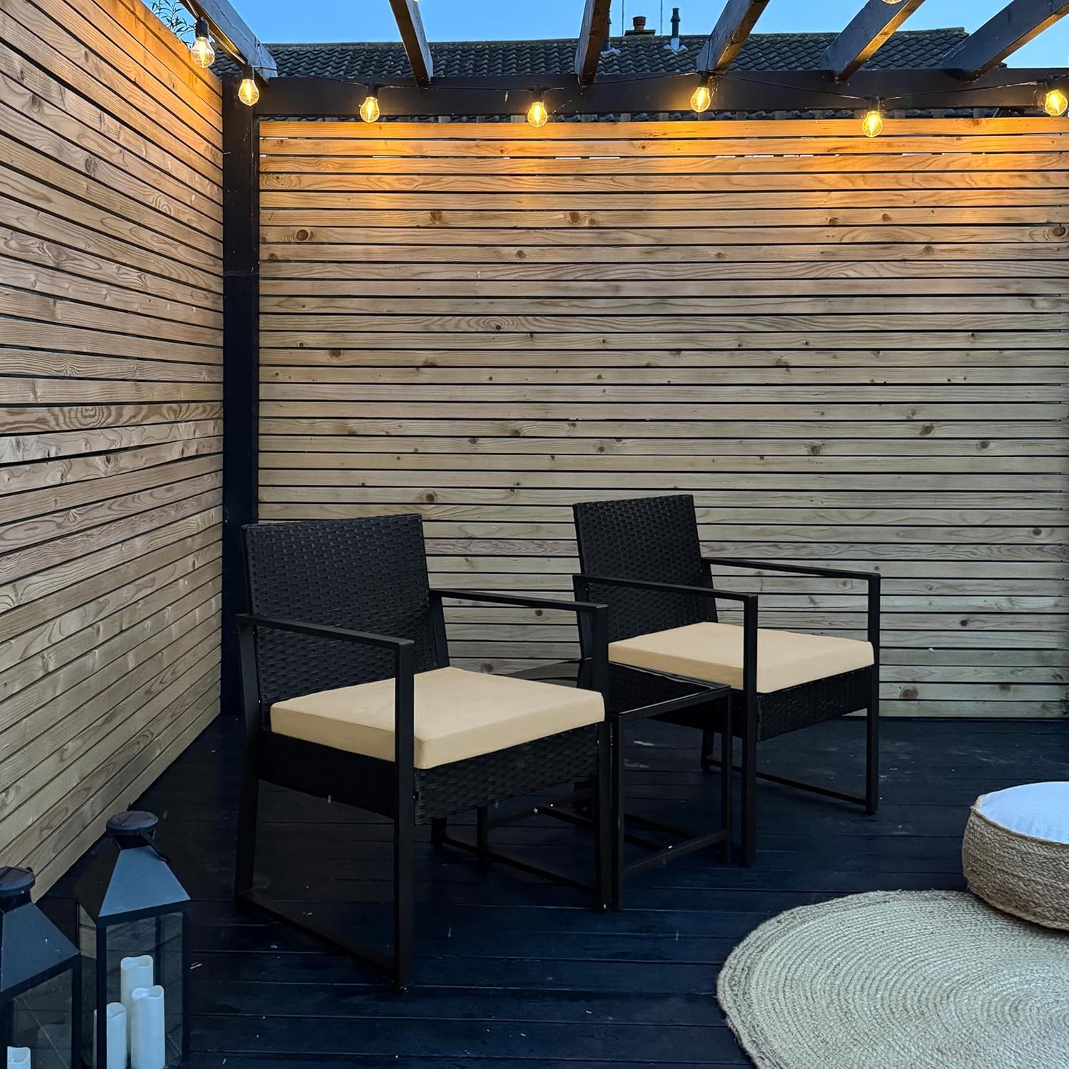 Yaheetech 3 Pieces Rattan Bistro Set, Indoor/Outdoor Wicker Patio Modern Conversation Furniture, 2 Chairs & Tempered Glass Coffee Table for Garden, Balcony, Backyard, Poolside, Black/Khaki