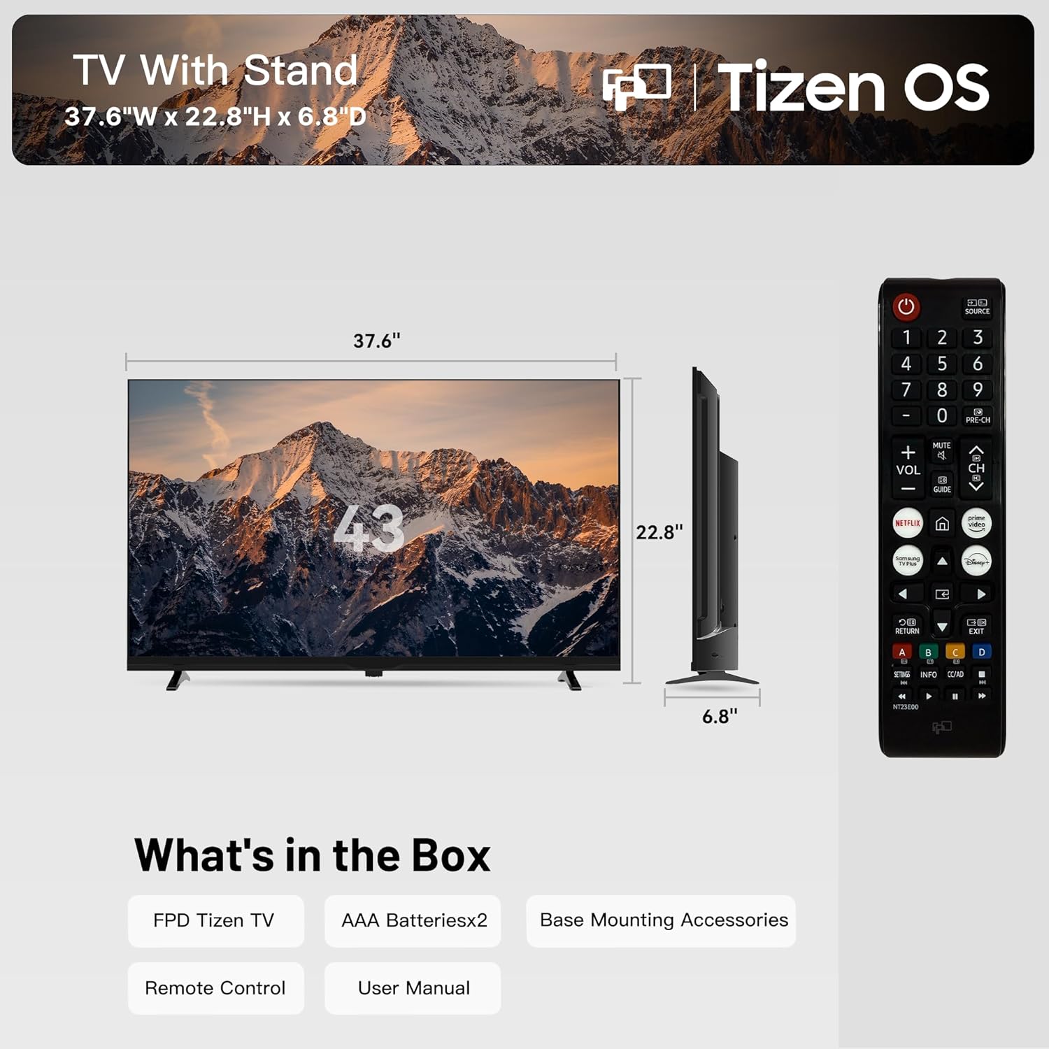 FPD Smart TV 43 Inch, 1080p FHD Television Powered by Tizen OS Compatible with Samsung TV Plus, Dolby Audio, HDR 10, SmartThings, Miracast, Gaming Hub, Voice Control Flat Screen TV (AT43-P1)