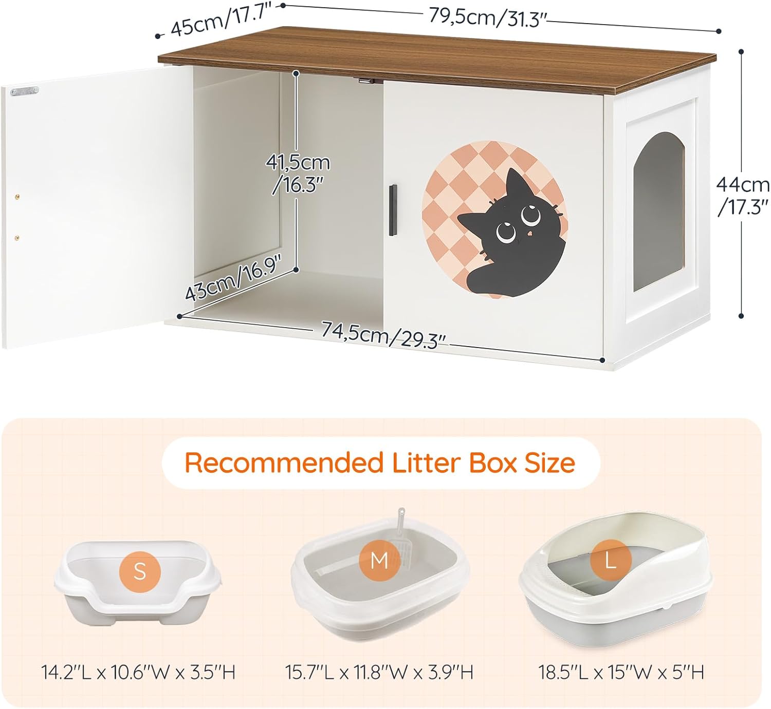 HOOBRO Hidden Litter Box Furniture, Large Cat Litter Box Enclosure Furniture, Wooden Litter Box Cabinet with Cute Cat Patterns & Arched Entrance, 31.3