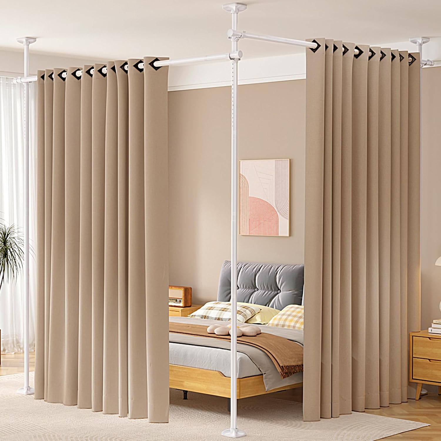 SUNALLY Room Divider No Drilling Curtain Rod Wall Divider for Room Separation, 4-10ft(H) 28-114inch(W) Adjustable, Heavy Duty Partition Space Separator Freestanding Tension Curtain Stand, Black