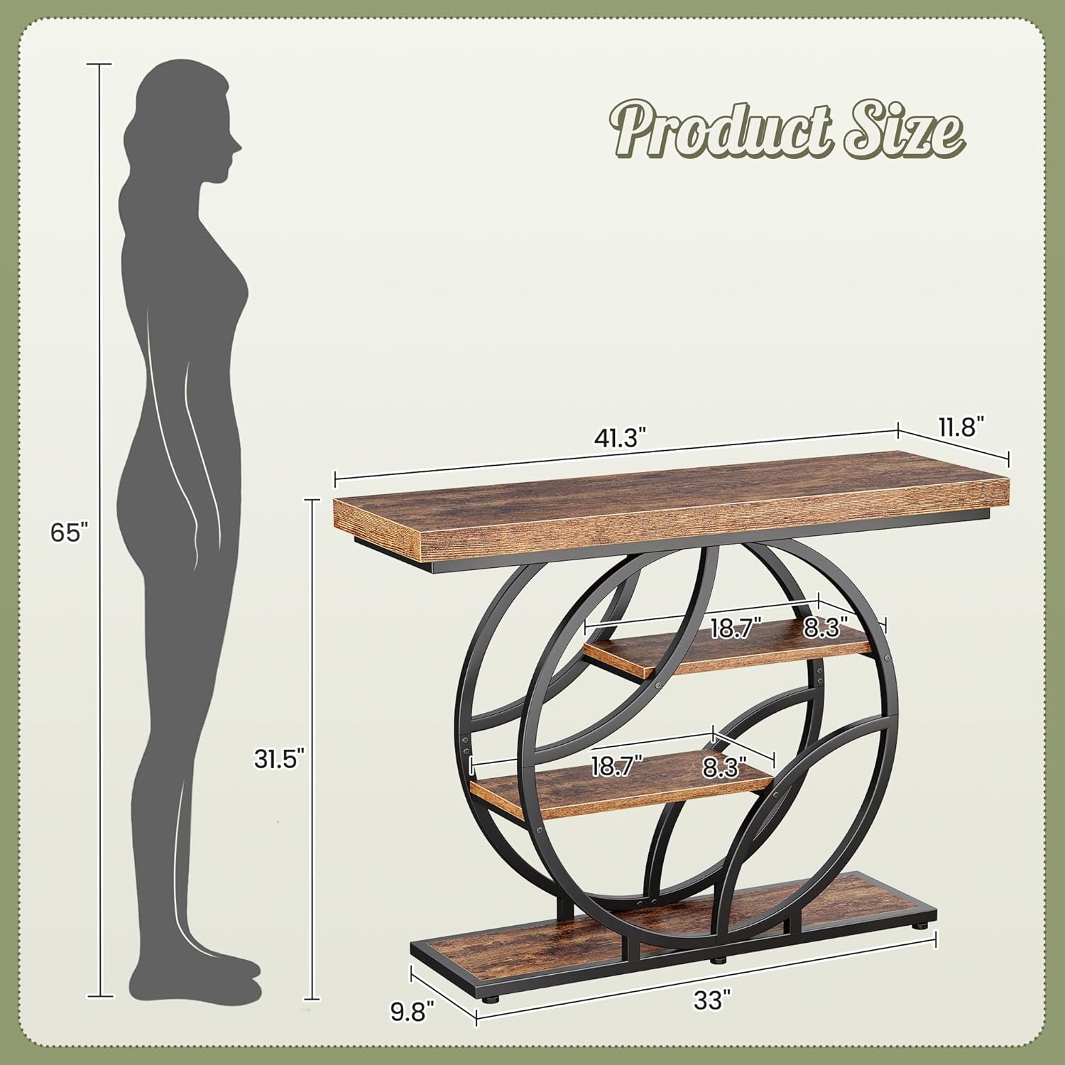 Huuger 41.3 Inch Entryway Table, Industrial Console Sofa Table with Storage, Accent Table with Shelves, for Entry, Hallway, Entrance, Foyer, O-Shaped Metal Frame, Rustic Brown