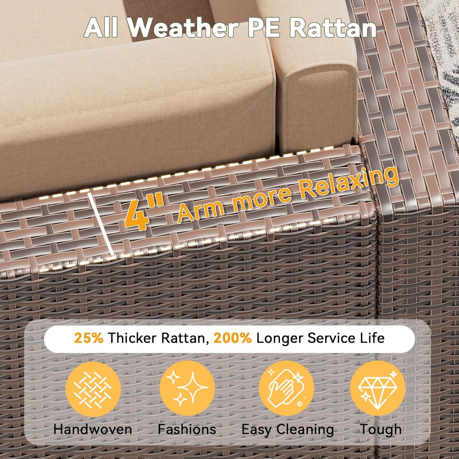 Aoxun 8 Piece Patio Furniture Set, Wicker Outdoor Furniture with Large Storage Table, Patio Conversation Sets with Waterproof Cover, Outdoor Sectional Sofas for Backyard Garden (Brown/Khaki)