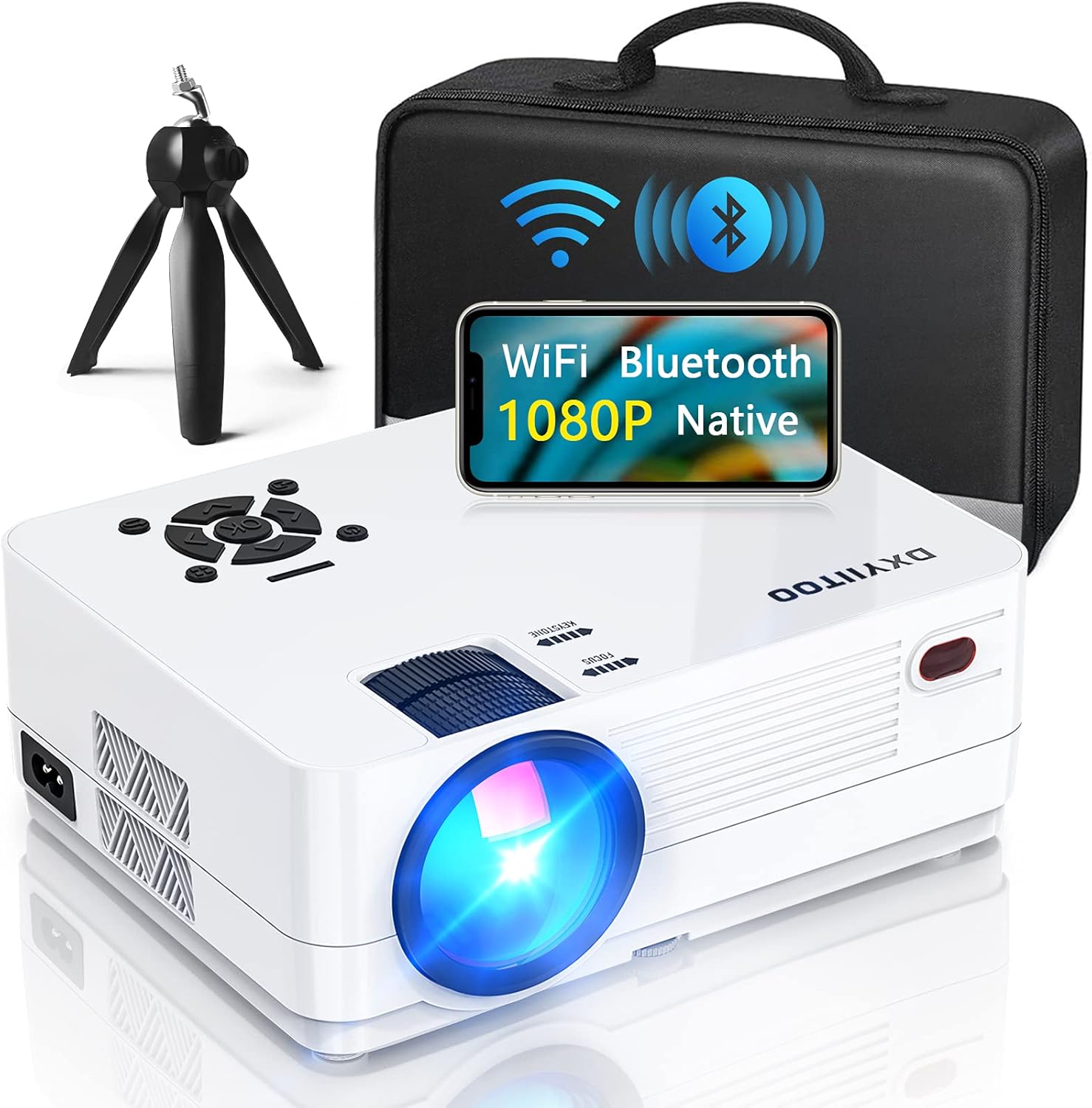 Native 1080P Projector with WiFi and Two-Way Bluetooth, Full HD Movie Projector for Outdoor Movies, 300