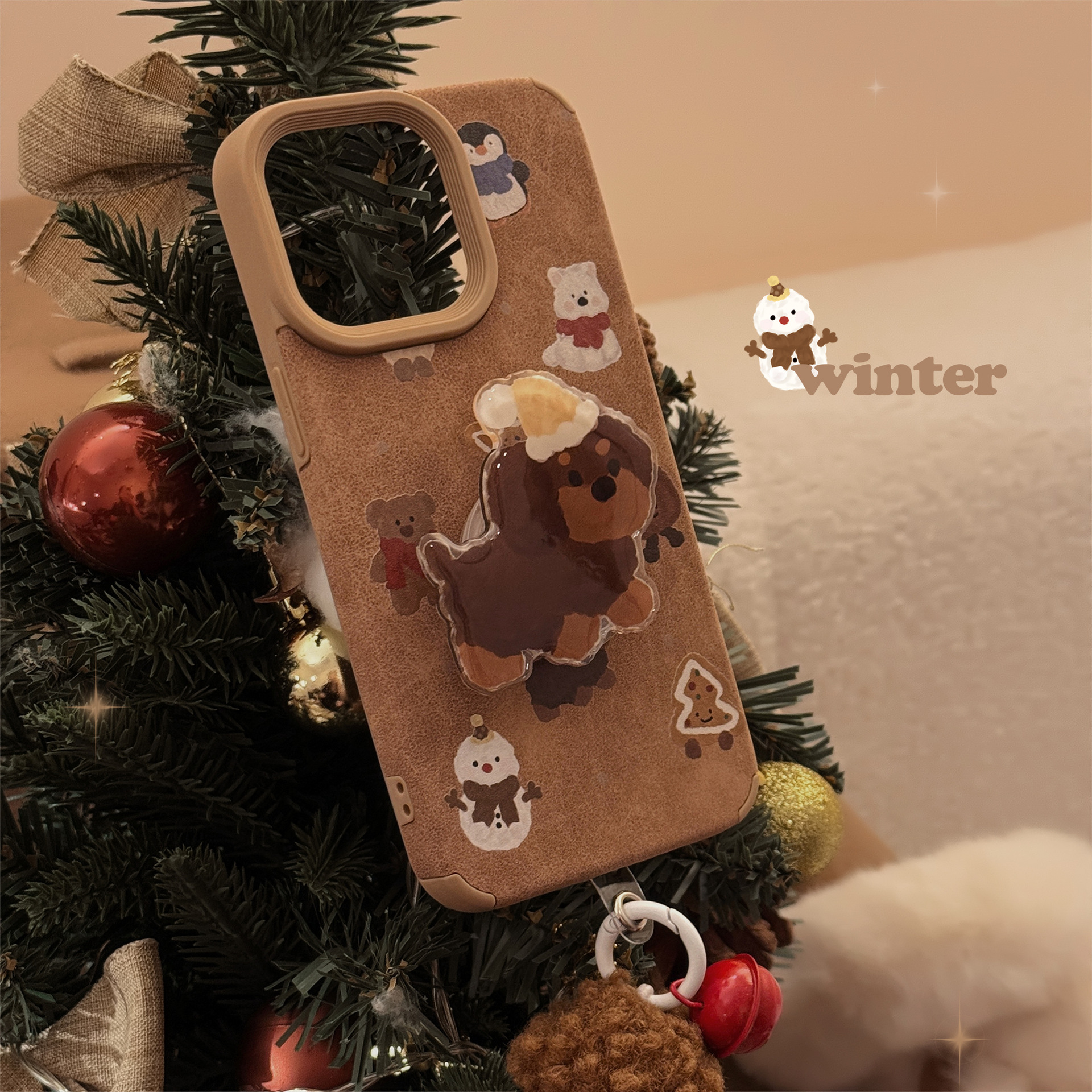 ins suede cartoon sausage suitable for iphone16 Apple mobile phone case 17pro max bracket