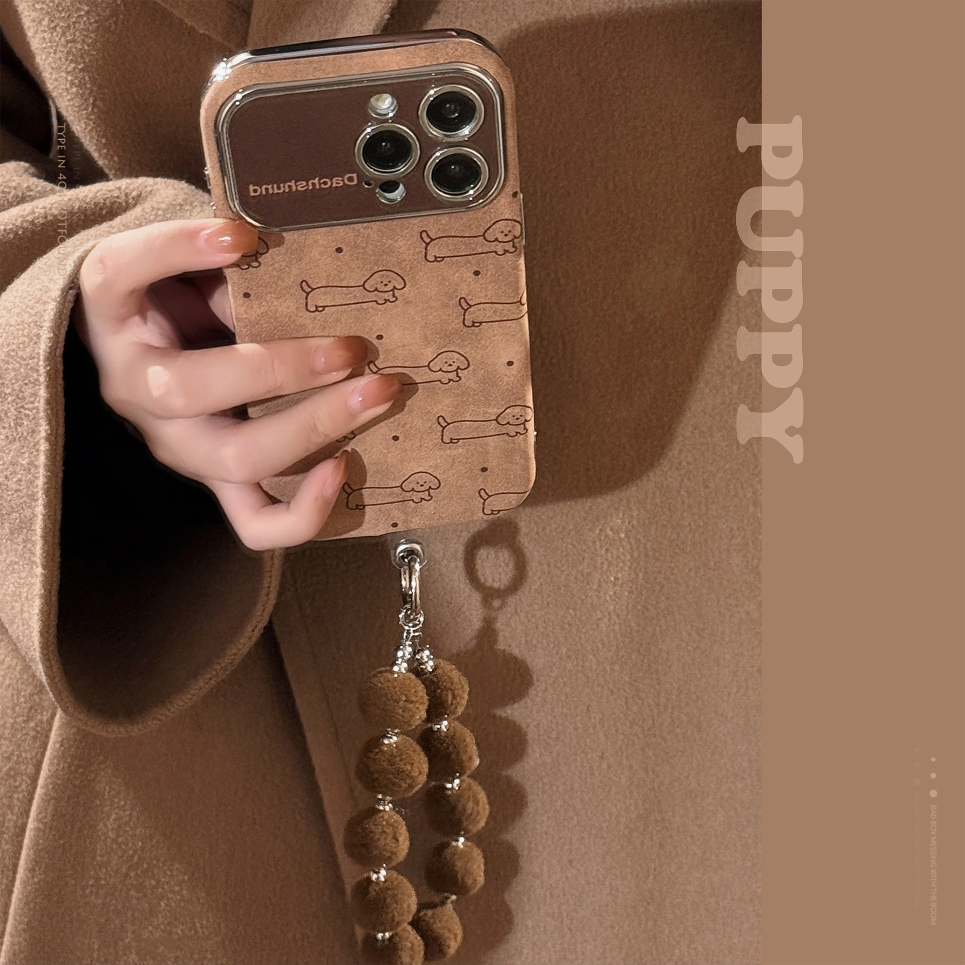 Fun line puppy flannel suitable for Apple 15 mobile phone case iphone16promax lanyard