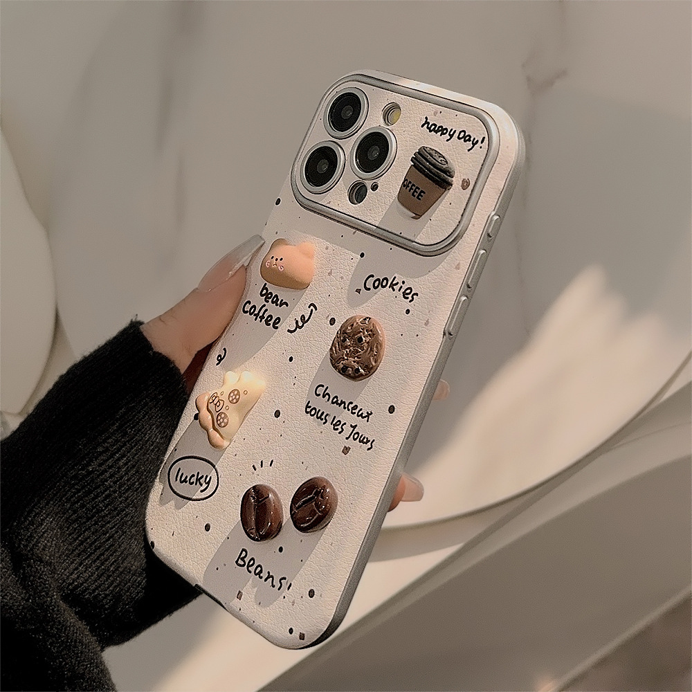 Splashing ink three-dimensional coffee bear is suitable for Apple 16ProMax mobile phone case iphone15 leather