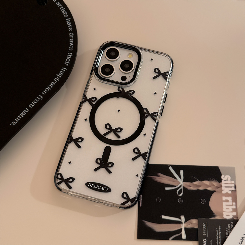 Black bow magnetic case 17Promax transparent iPhone case