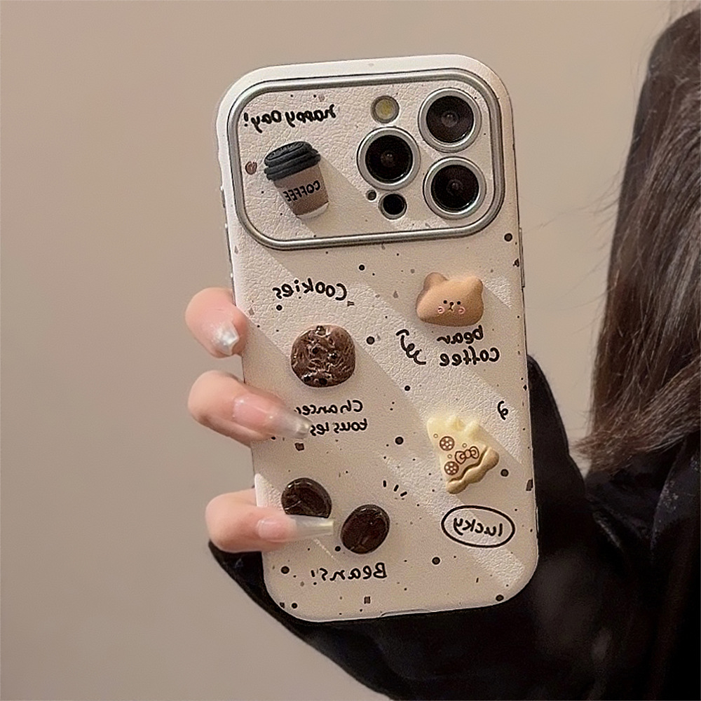 Splashing ink three-dimensional coffee bear is suitable for Apple 16ProMax mobile phone case iphone15 leather