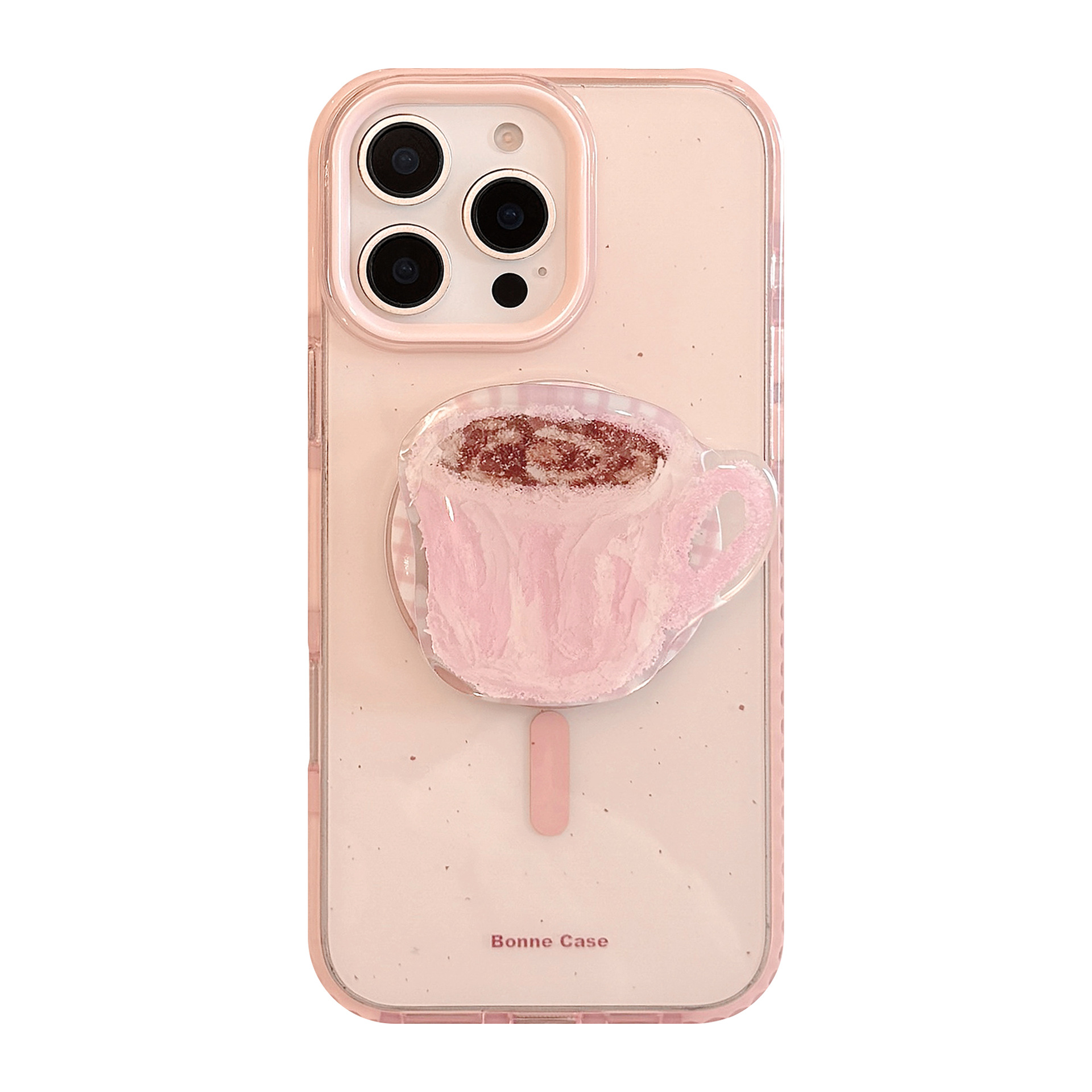 Magnetic bracket is suitable for Apple 16promax mobile phone case pink coffee cup iPhone17 anti-fall