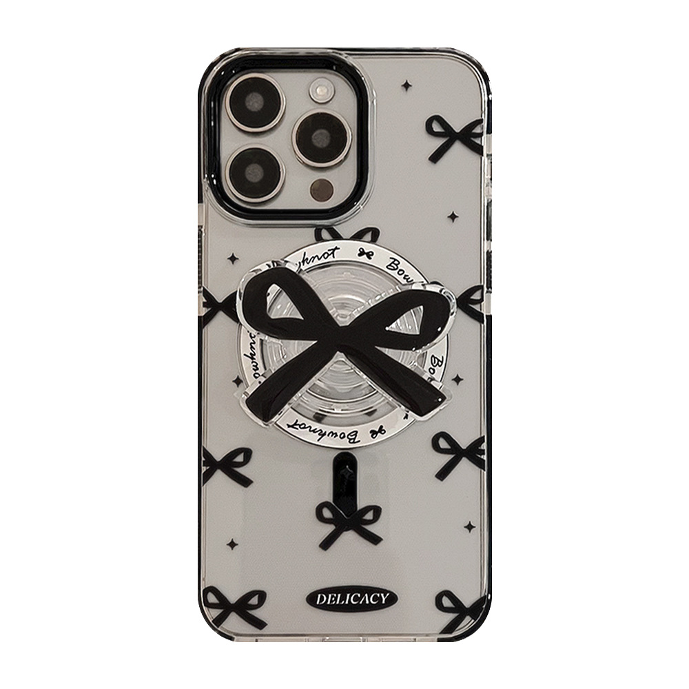 Black bow magnetic case 17Promax transparent iPhone case