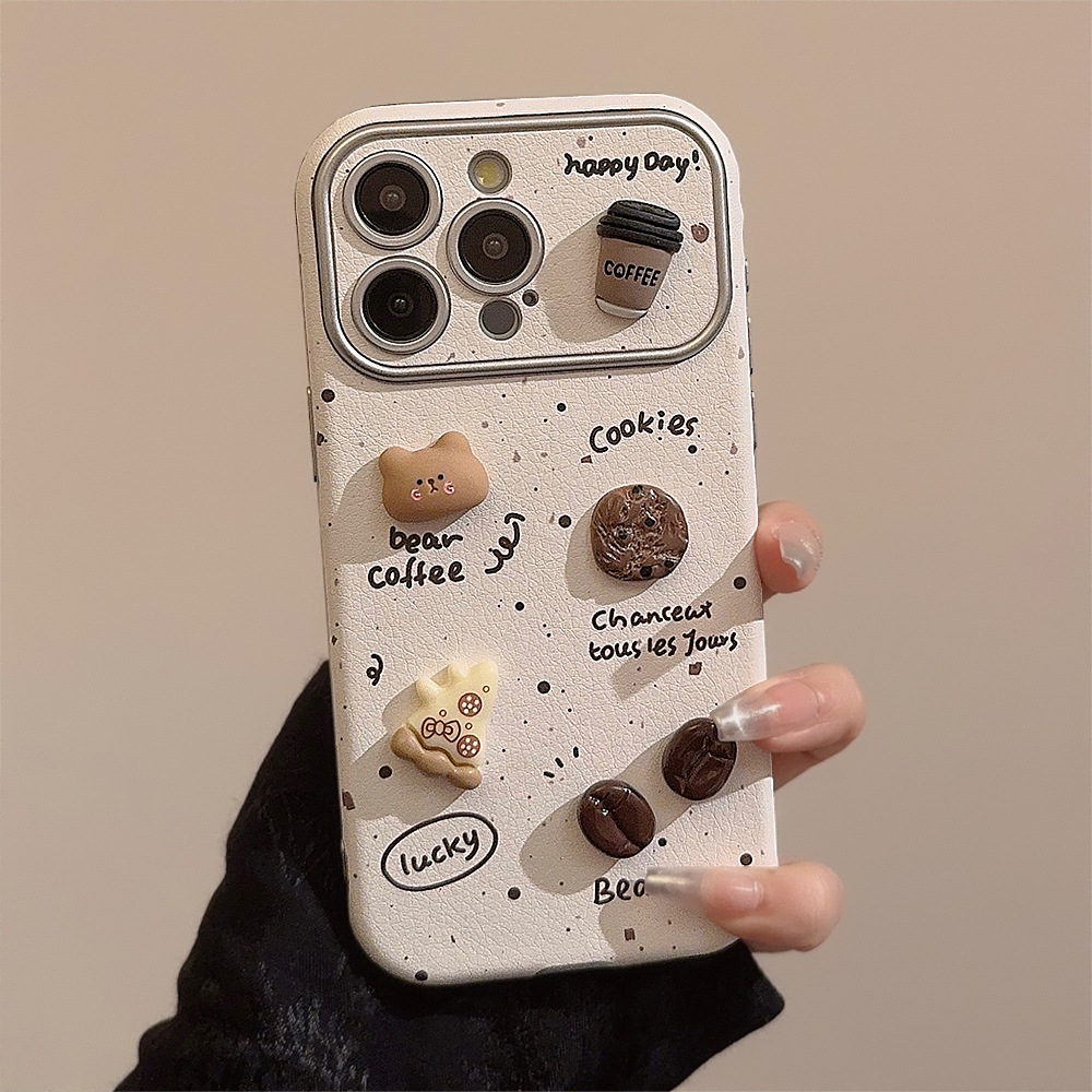 Splashing ink three-dimensional coffee bear is suitable for Apple 16ProMax mobile phone case iphone15 leather