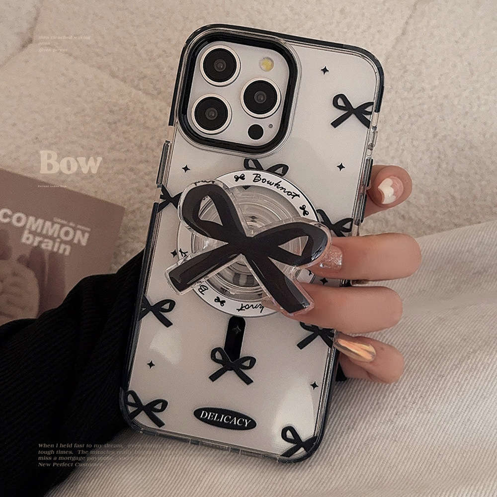 Black bow magnetic case 17Promax transparent iPhone case