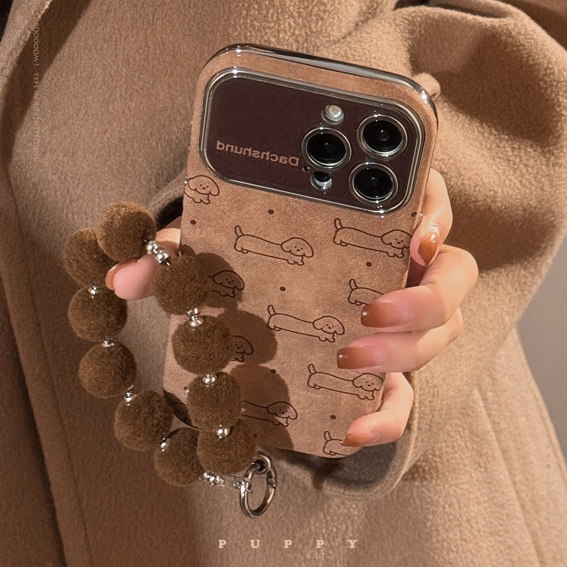 Fun line puppy flannel suitable for Apple 15 mobile phone case iphone16promax lanyard