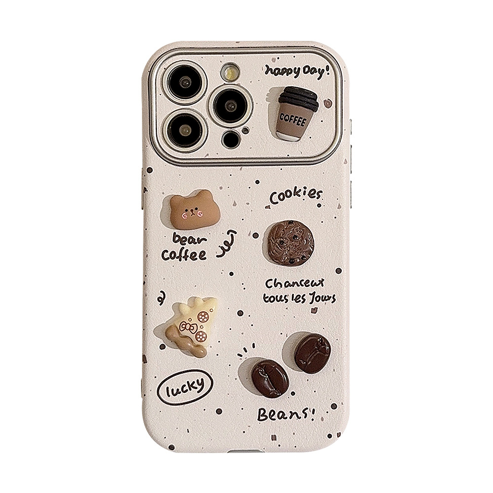 Splashing ink three-dimensional coffee bear is suitable for Apple 16ProMax mobile phone case iphone15 leather