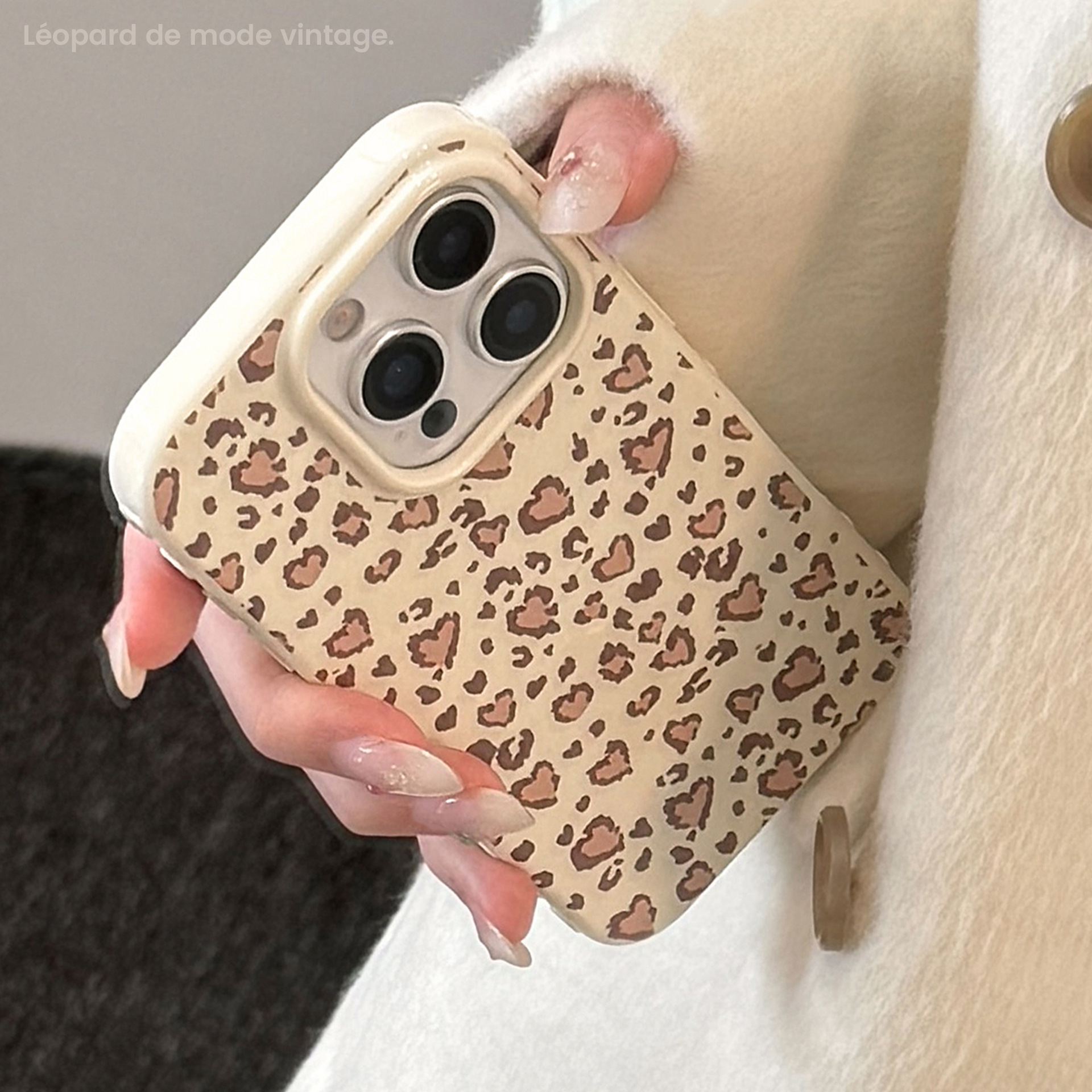 Retro love leopard pattern suitable for Apple 17 mobile phone case iphone16 all-inclusive 15promax