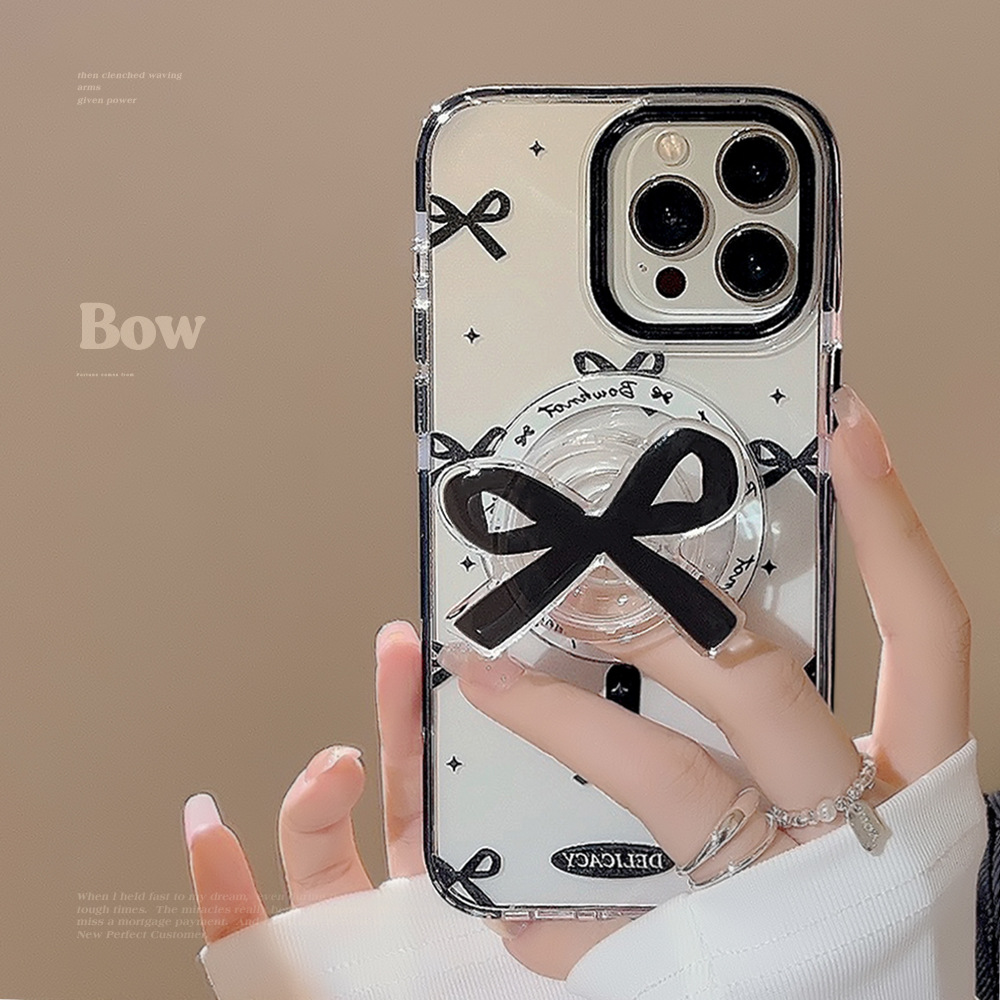 Black bow magnetic case 17Promax transparent iPhone case