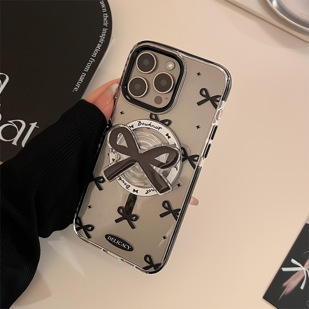 Black bow magnetic case 17Promax transparent iPhone case