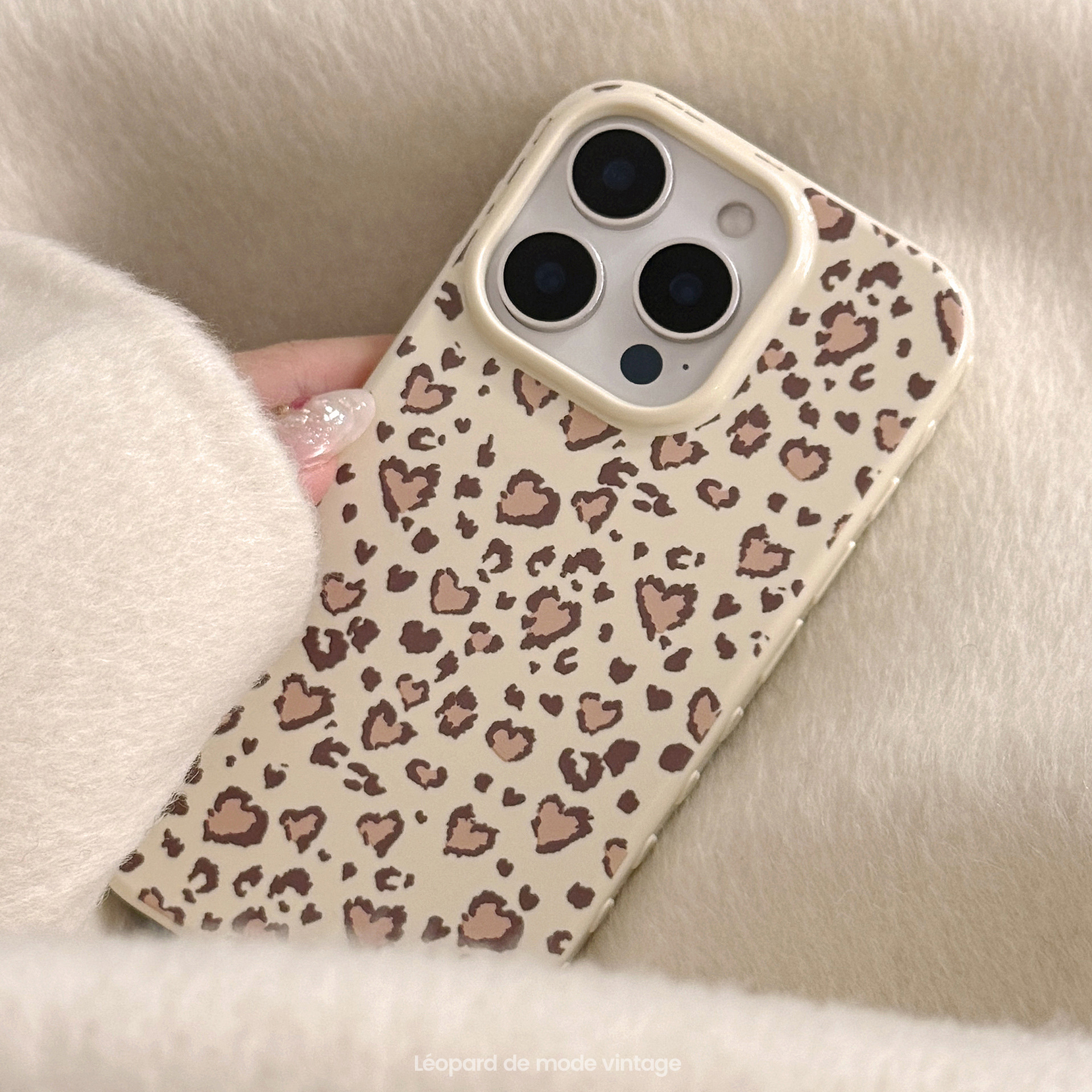 Retro love leopard pattern suitable for Apple 17 mobile phone case iphone16 all-inclusive 15promax