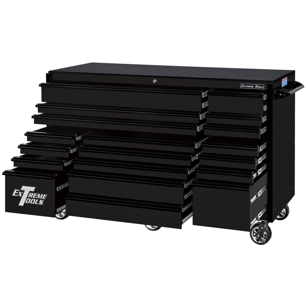 Extreme Tools 72″ x 30″, 19 Drawer Roller Cabinet with 250 lbs. drawer slides, RX 250 Series