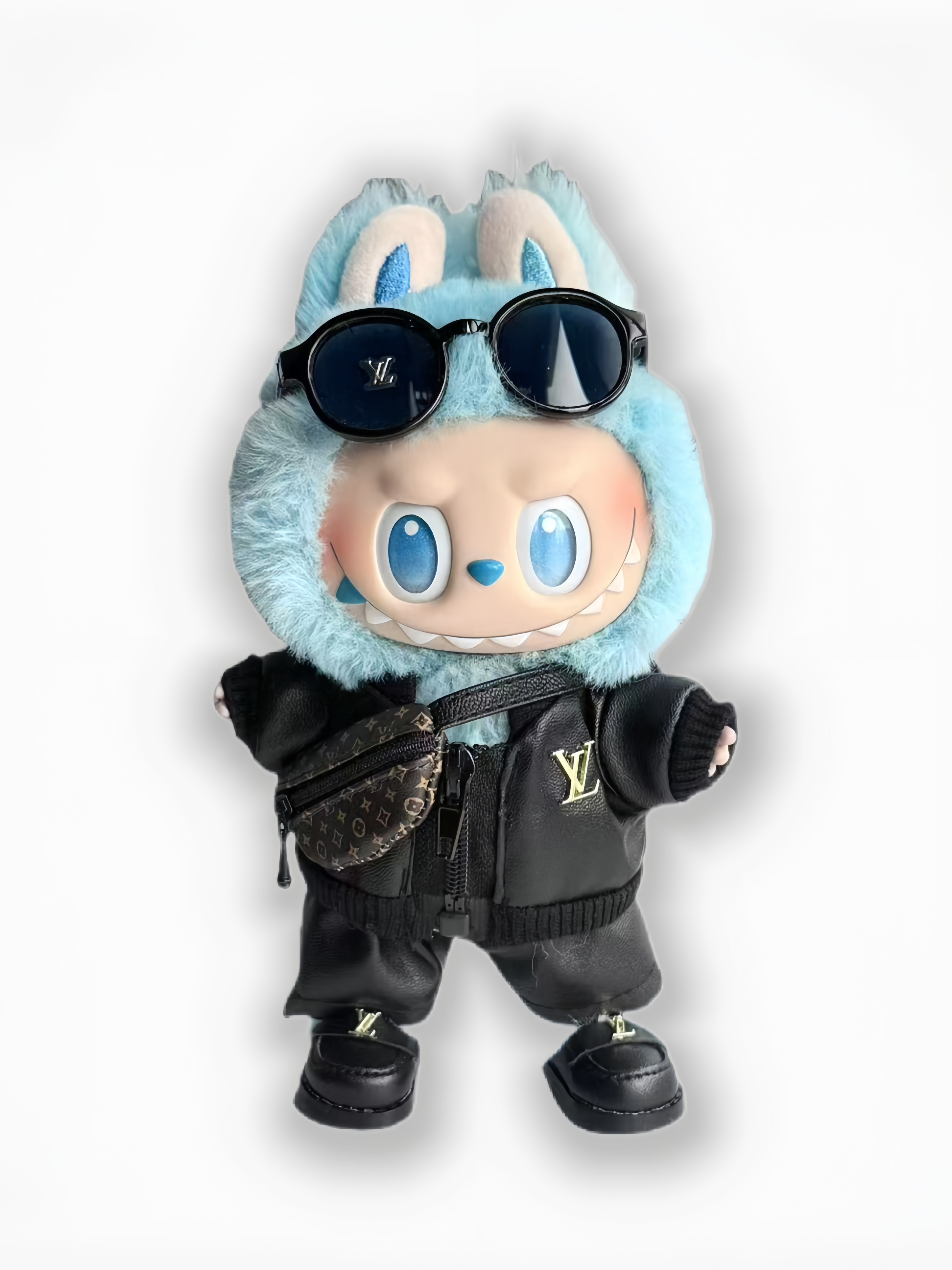 LABUBU Outfits Black LV  Leather jacket