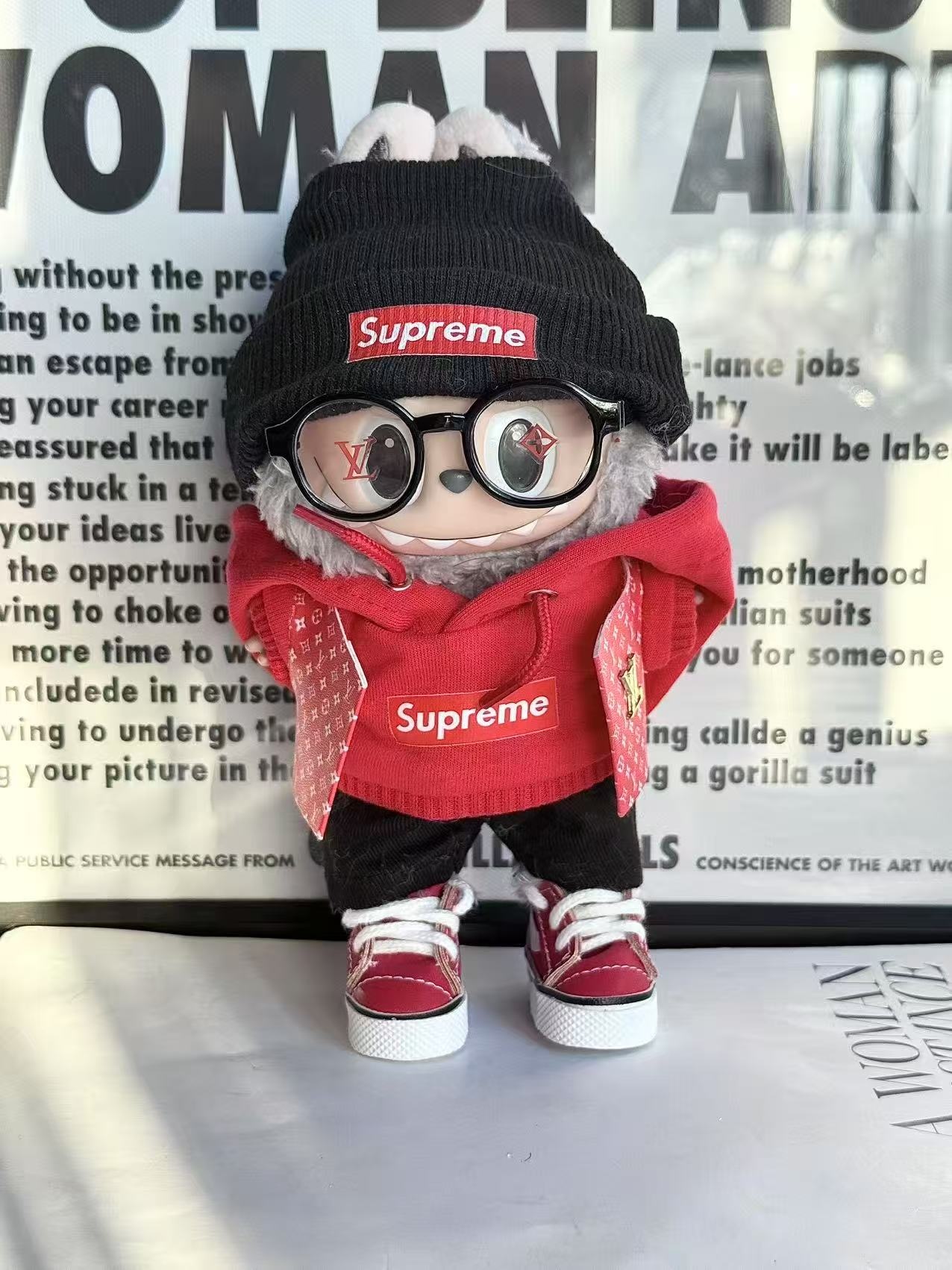 LABUBU Clothes LV&SUPREME Red Chic Explorer