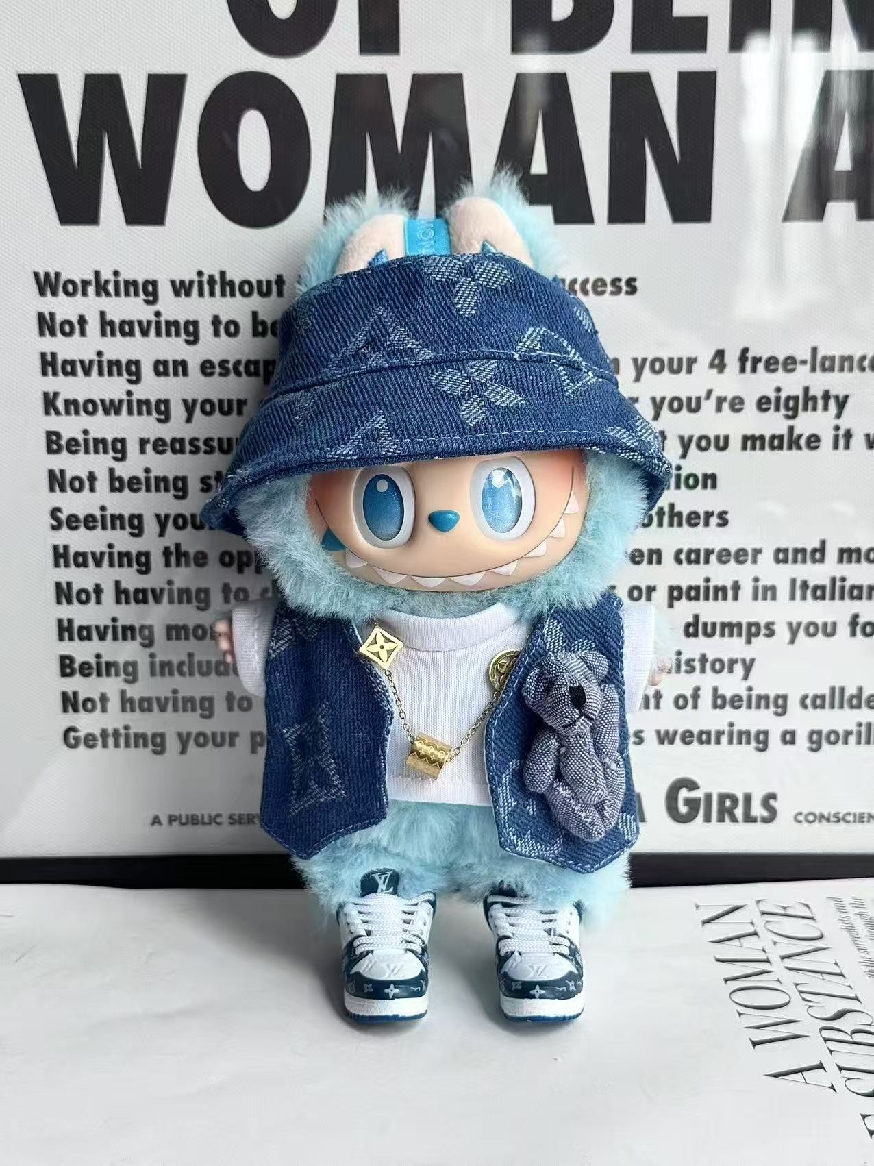 LABUBU Clothes LV Blue Denimland With Teddy Bear