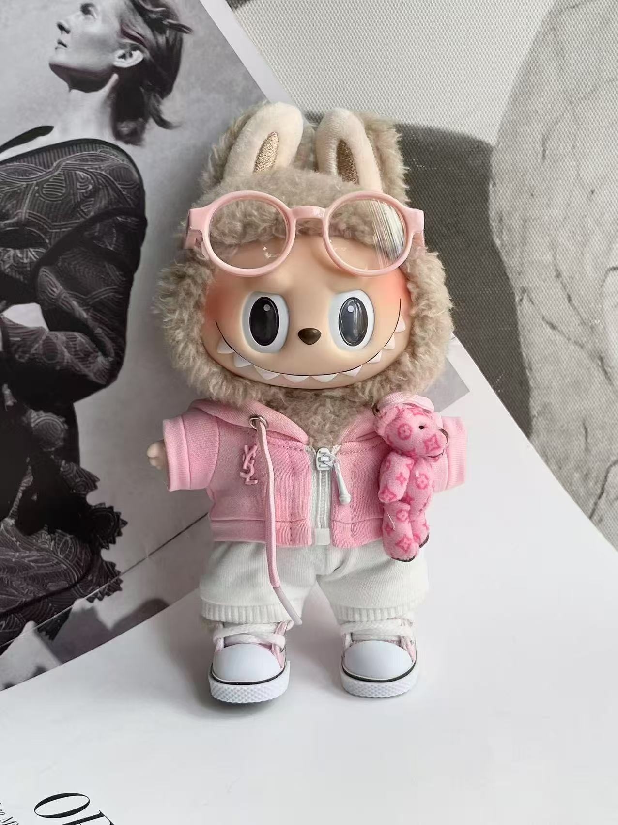 LABUBU Clothes LV Pink Suit with Teddy