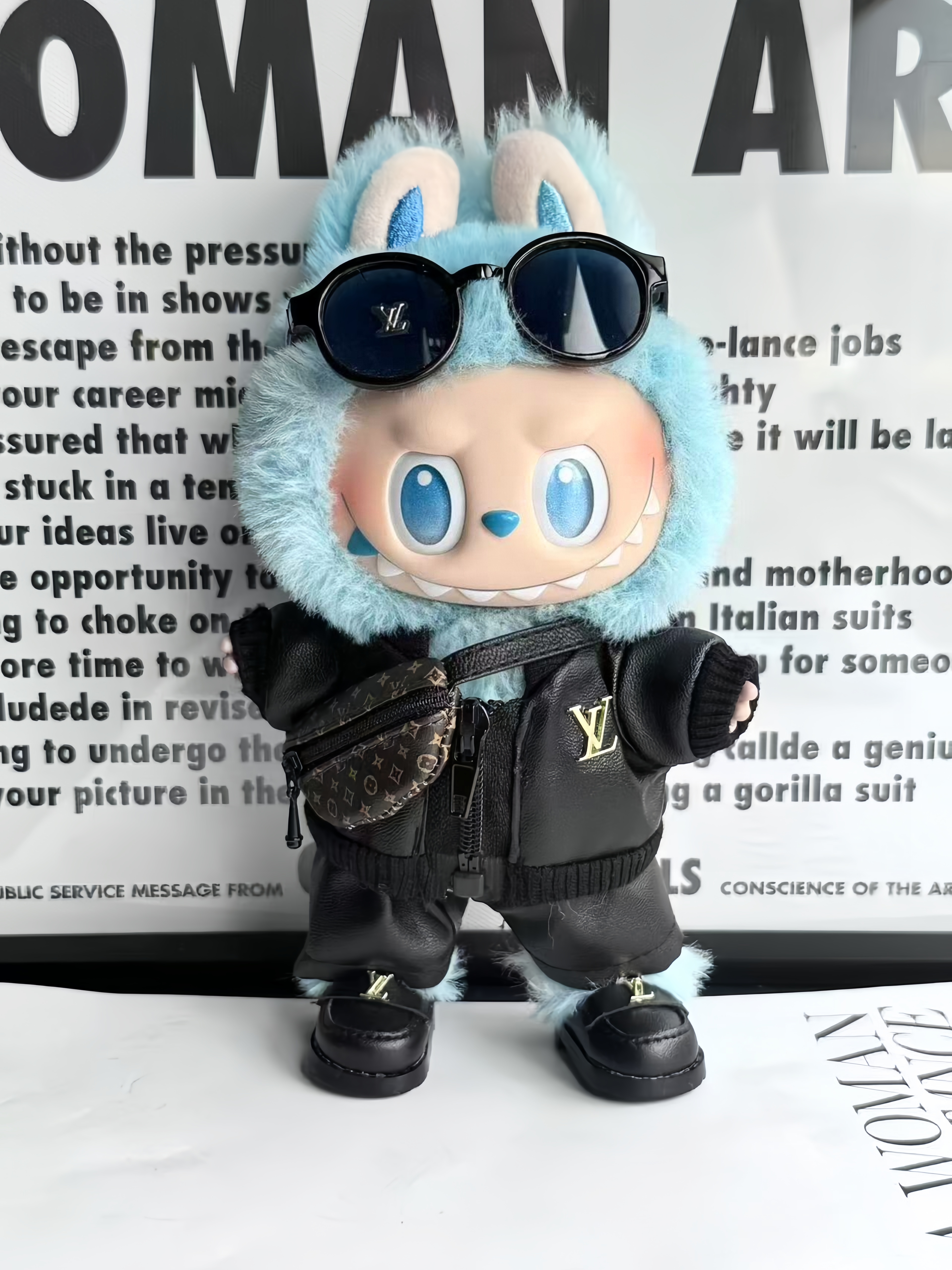 LABUBU Outfits Black LV  Leather jacket