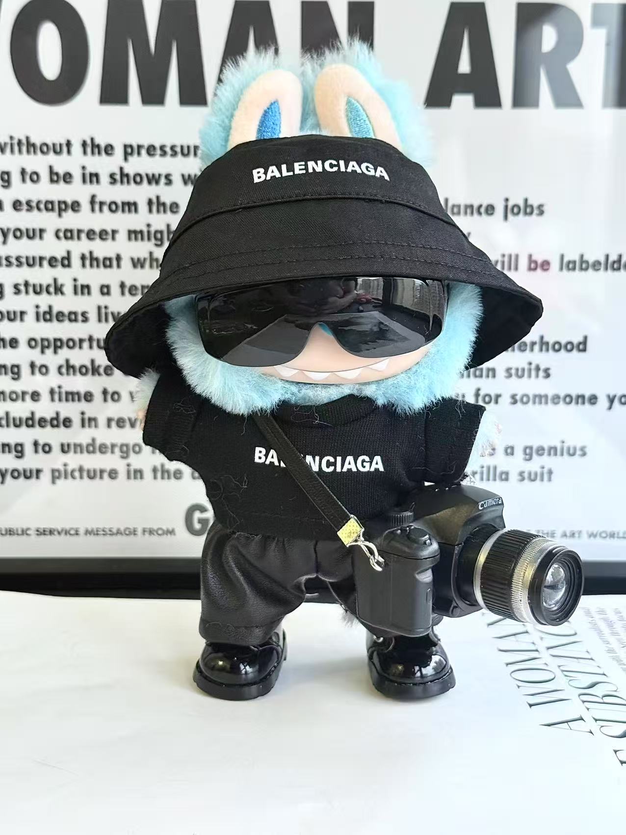 LABUBU Clothes Balenciaga Black Bucket Hat & Camera Set