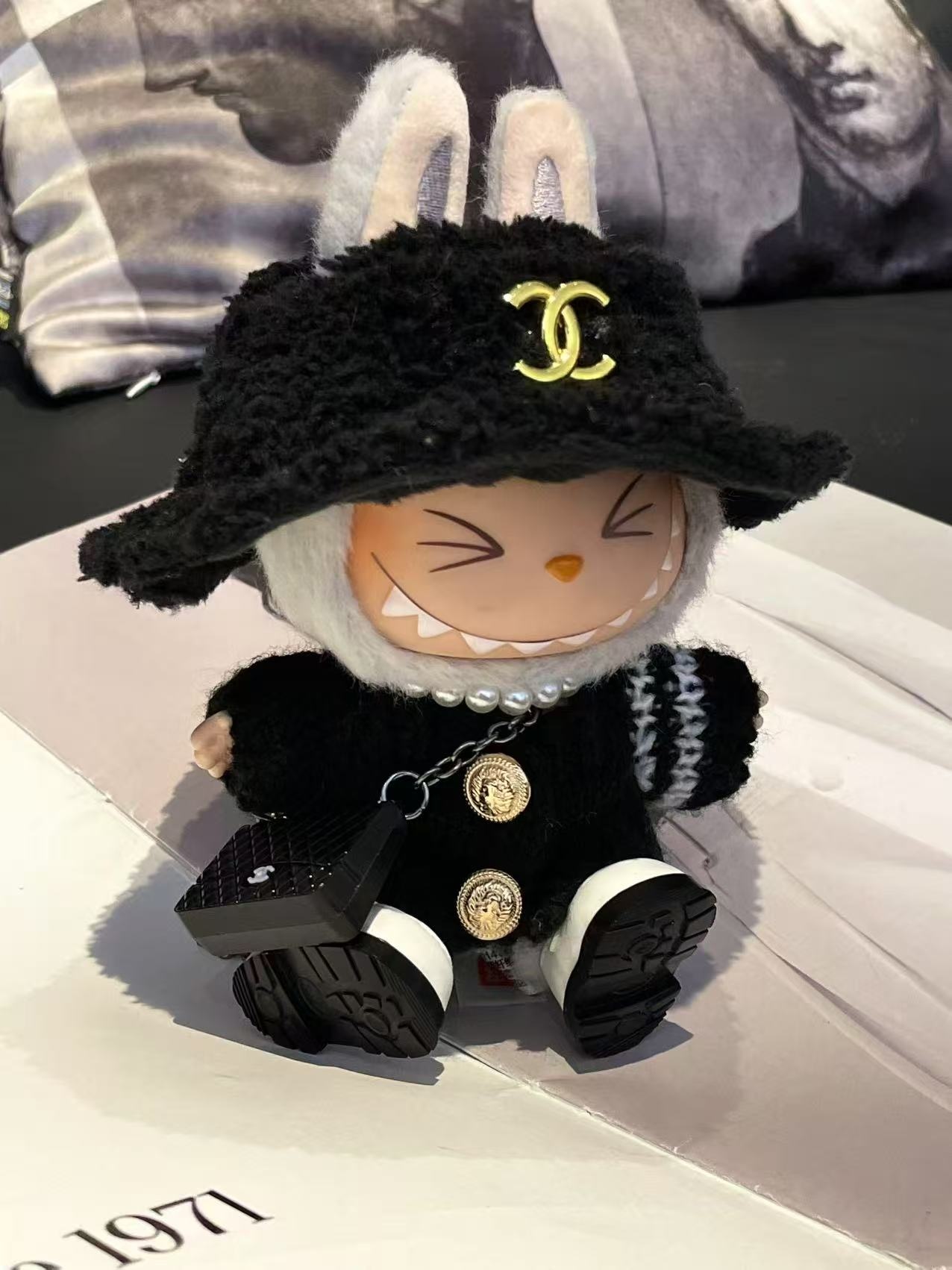 LABUBU Clothes Chanel Gold-Buttoned Knit Set