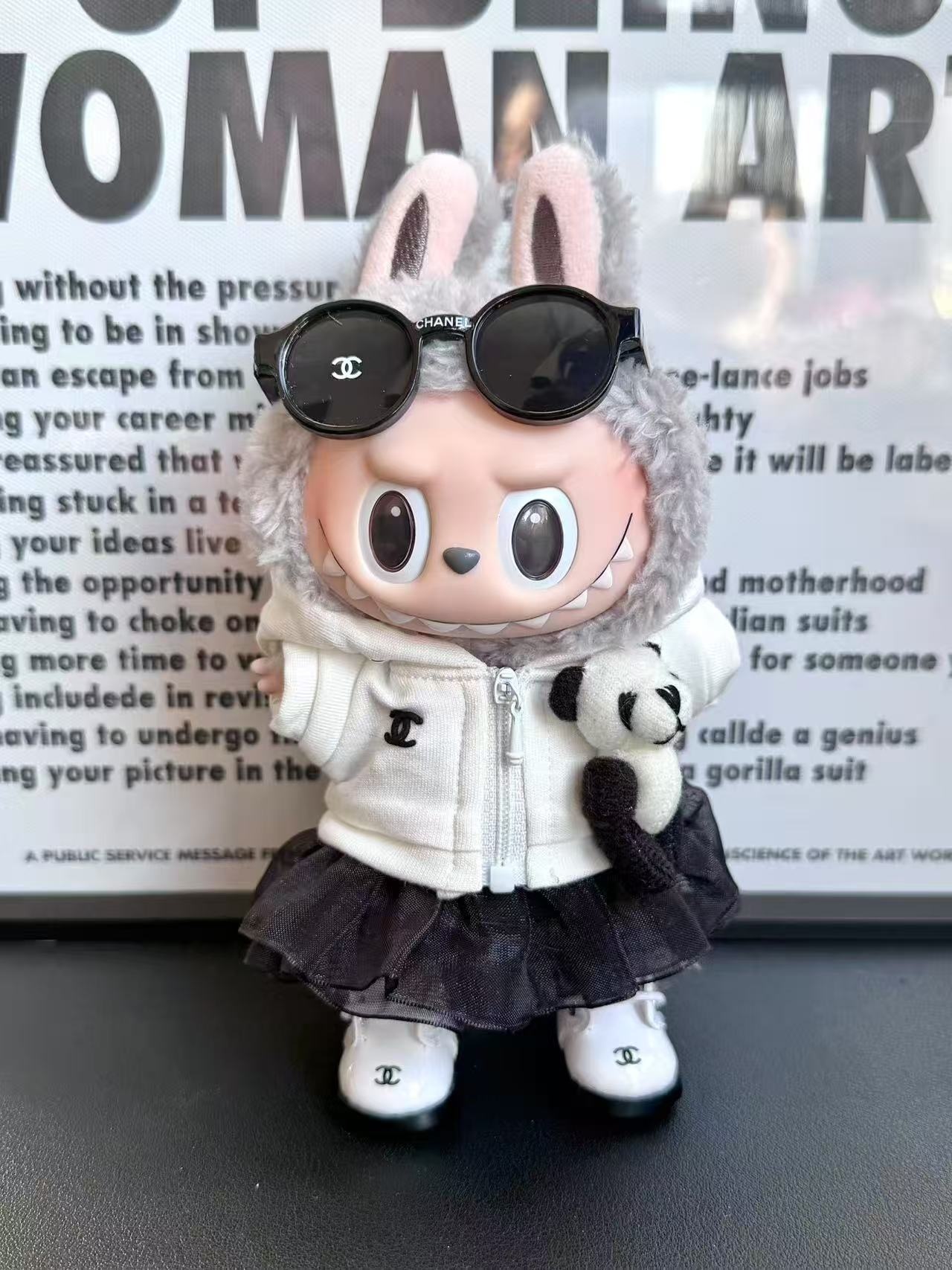 LABUBU Clothes Chanel Sophisticted White-outwear &Black-skirt Outfit
