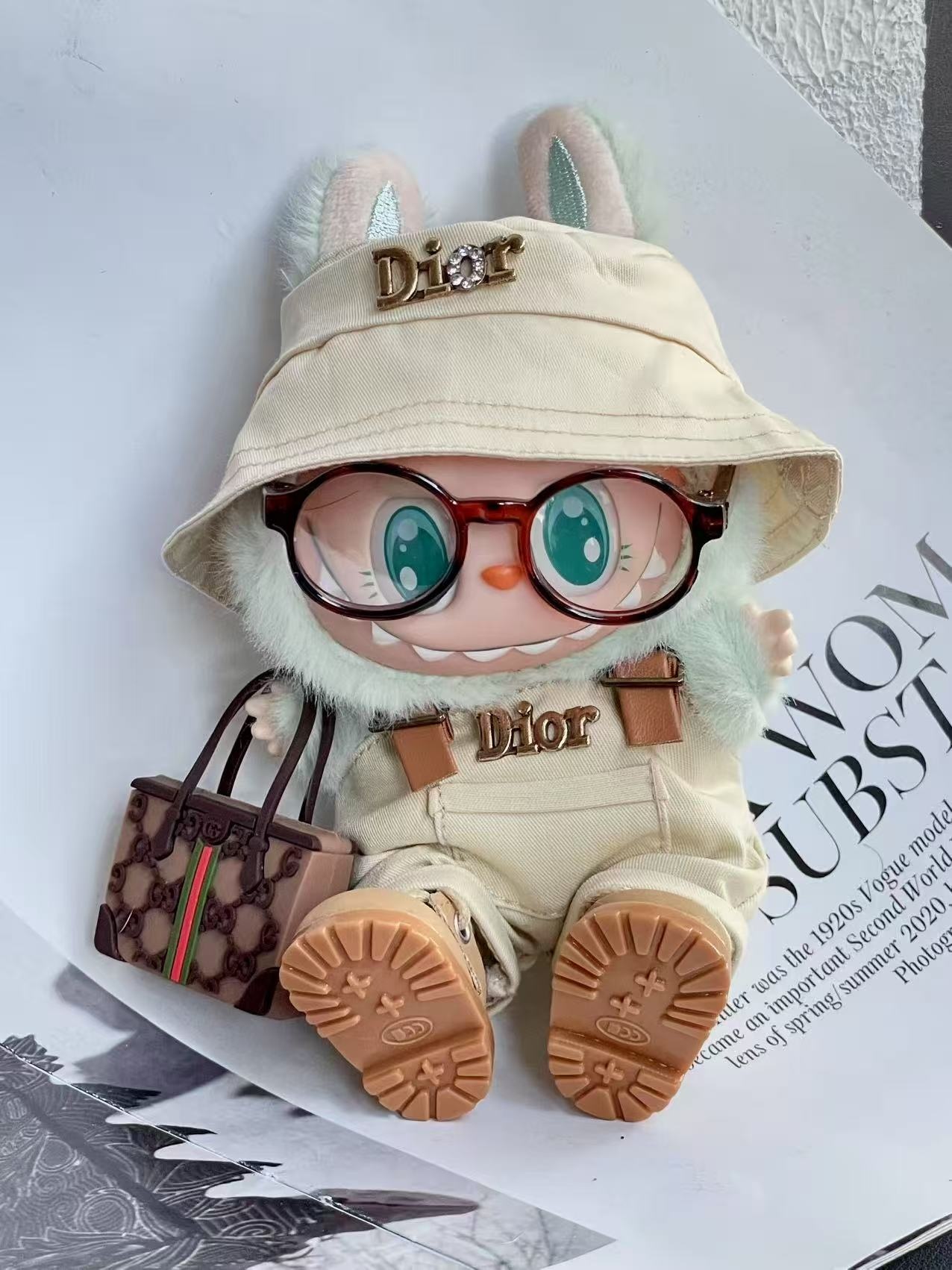 LABUBU Clothes Trendy Dior Logo Beige Set