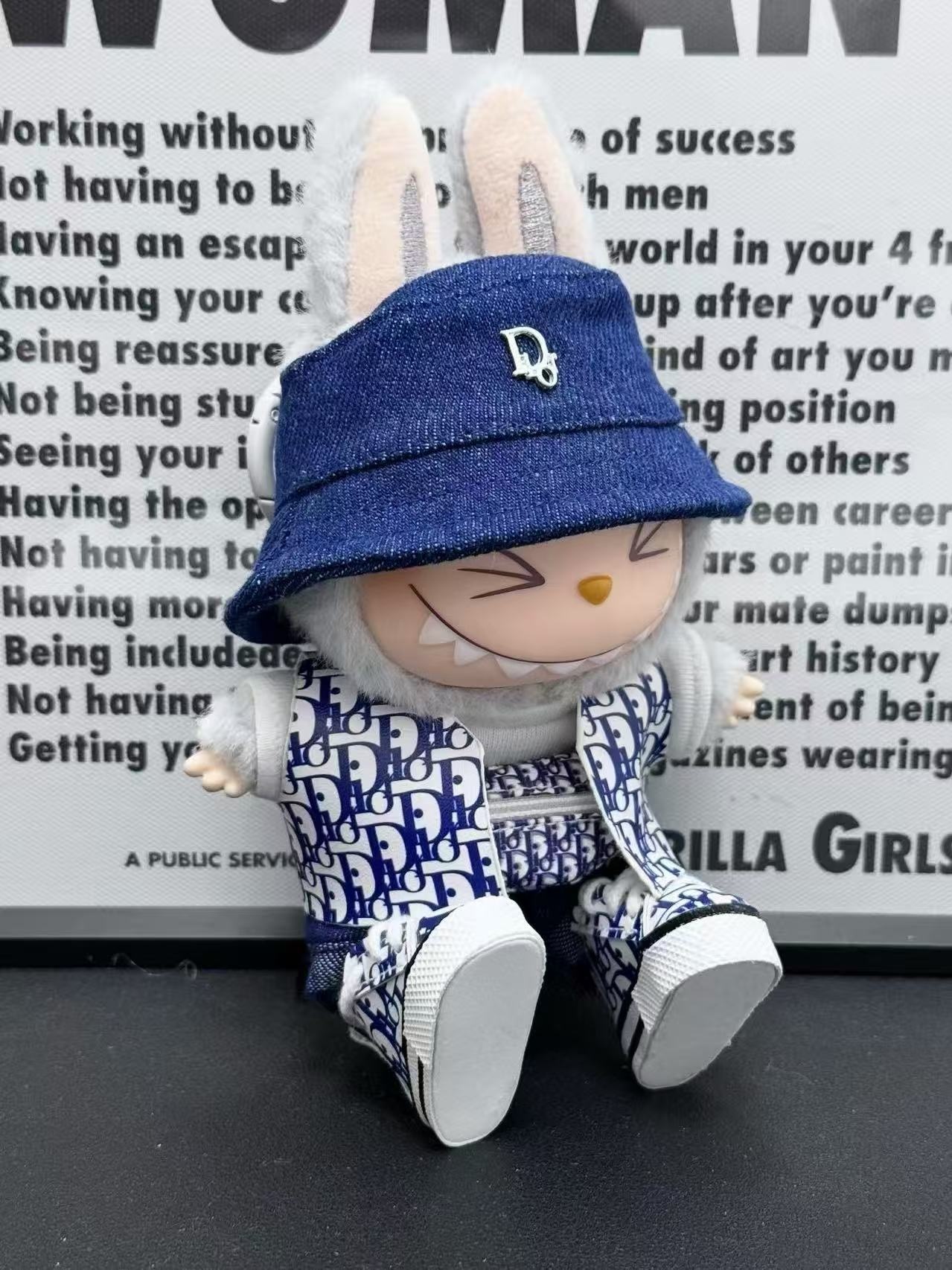 LABUBU Clothes Dior - inspired Denim Hat & Patterned Vest Outfit