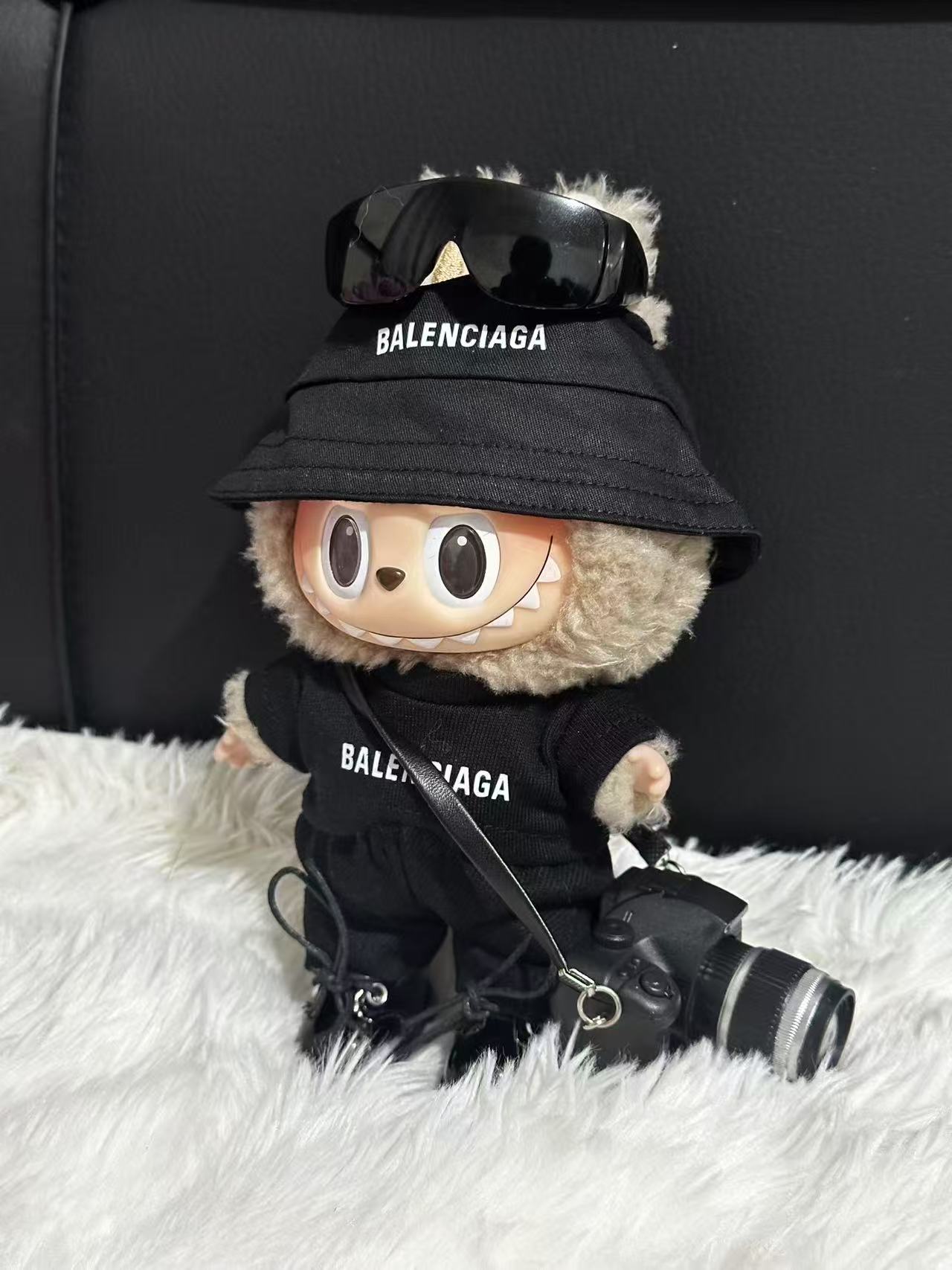 LABUBU Clothes Balenciaga Black Bucket Hat & Camera Set